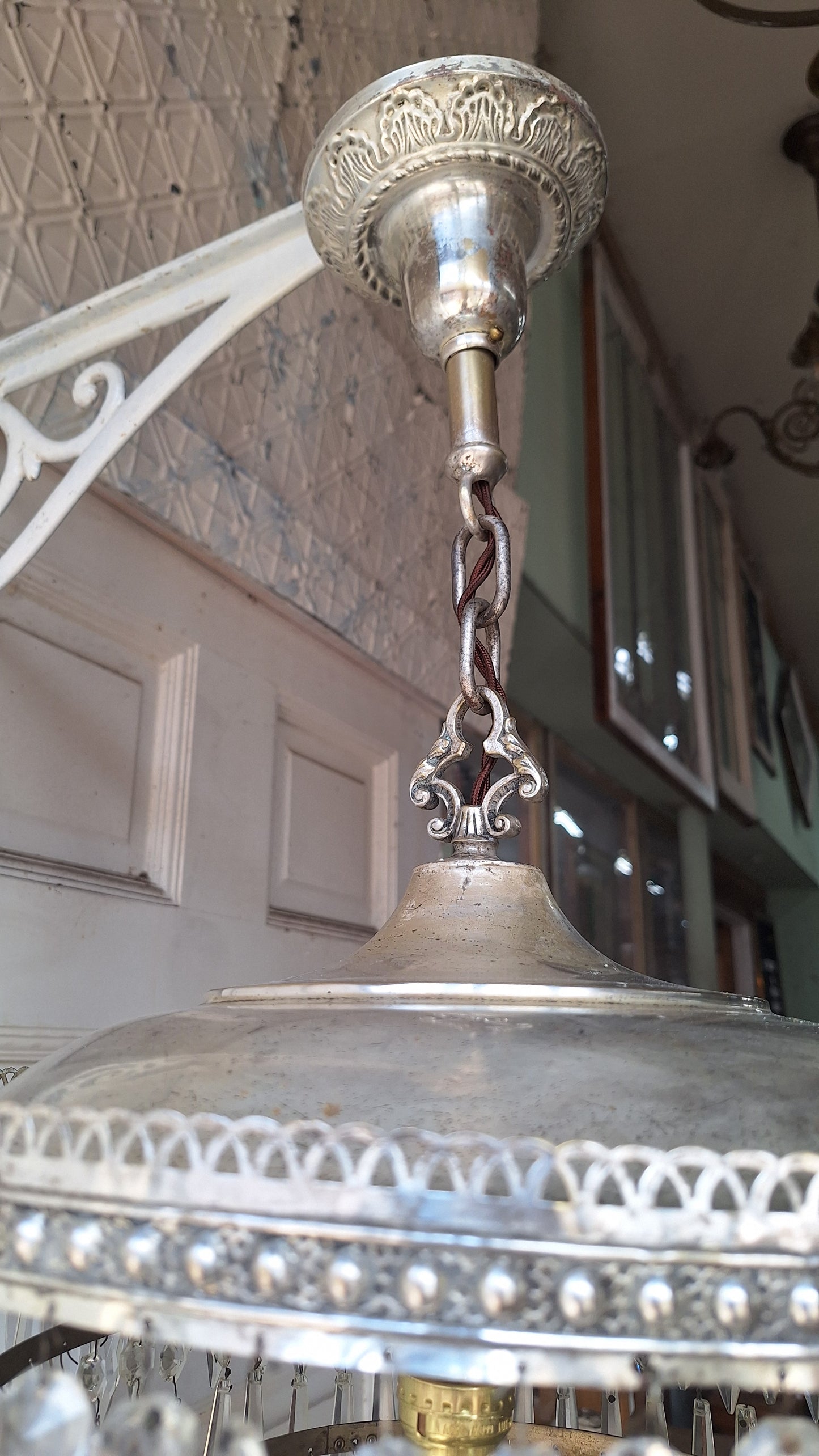 Antique Crystal Wedding Cake or Waterfall Chandelier, Empire Style Cut Glass Tiered Light 072703