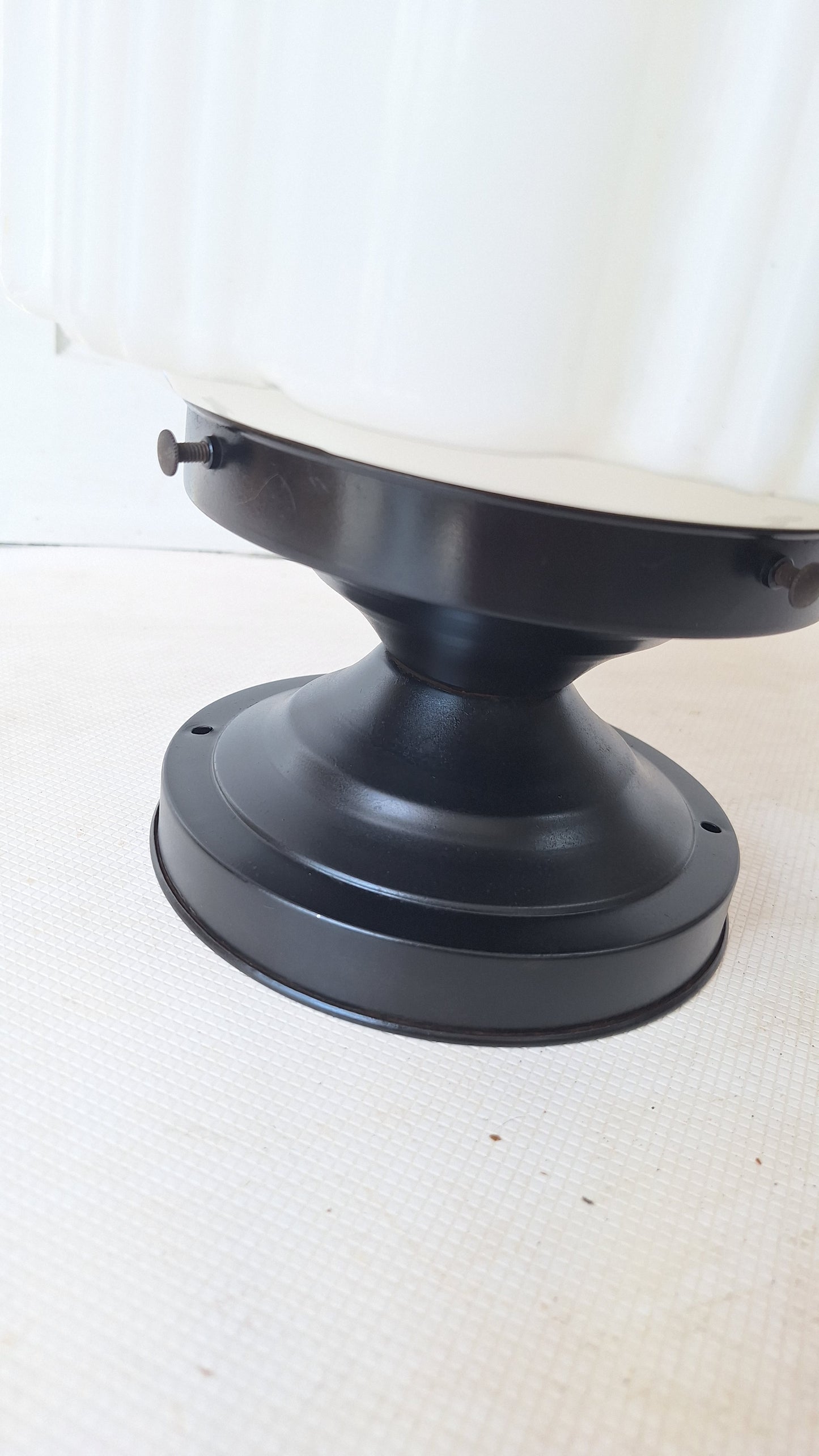 Two Piece Vintage Faceted Clear and White Glass Flush Mount, Schoolhouse or Skyscraper Light, Salvaged Antique Art Deco Light Salvage 072704