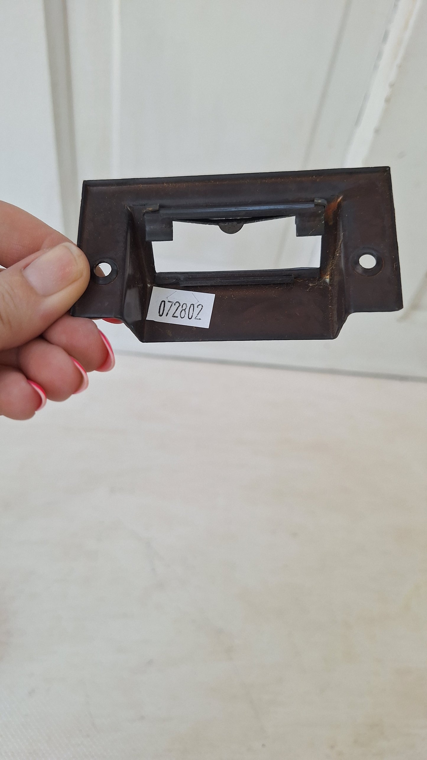 Brass Antique Label Holder Drawer Pull, Small Metal Card Holder, Drawer Handle Vintage File Cabinet Hardware Apothecary Drawer 072802