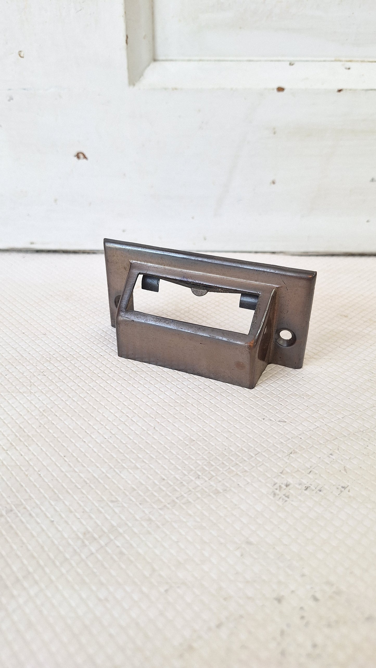 Brass Antique Label Holder Drawer Pull, Small Metal Card Holder, Drawer Handle Vintage File Cabinet Hardware Apothecary Drawer 072802