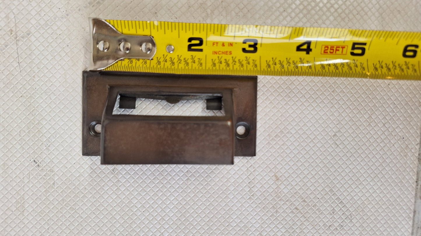 Brass Antique Label Holder Drawer Pull, Small Metal Card Holder, Drawer Handle Vintage File Cabinet Hardware Apothecary Drawer 072802