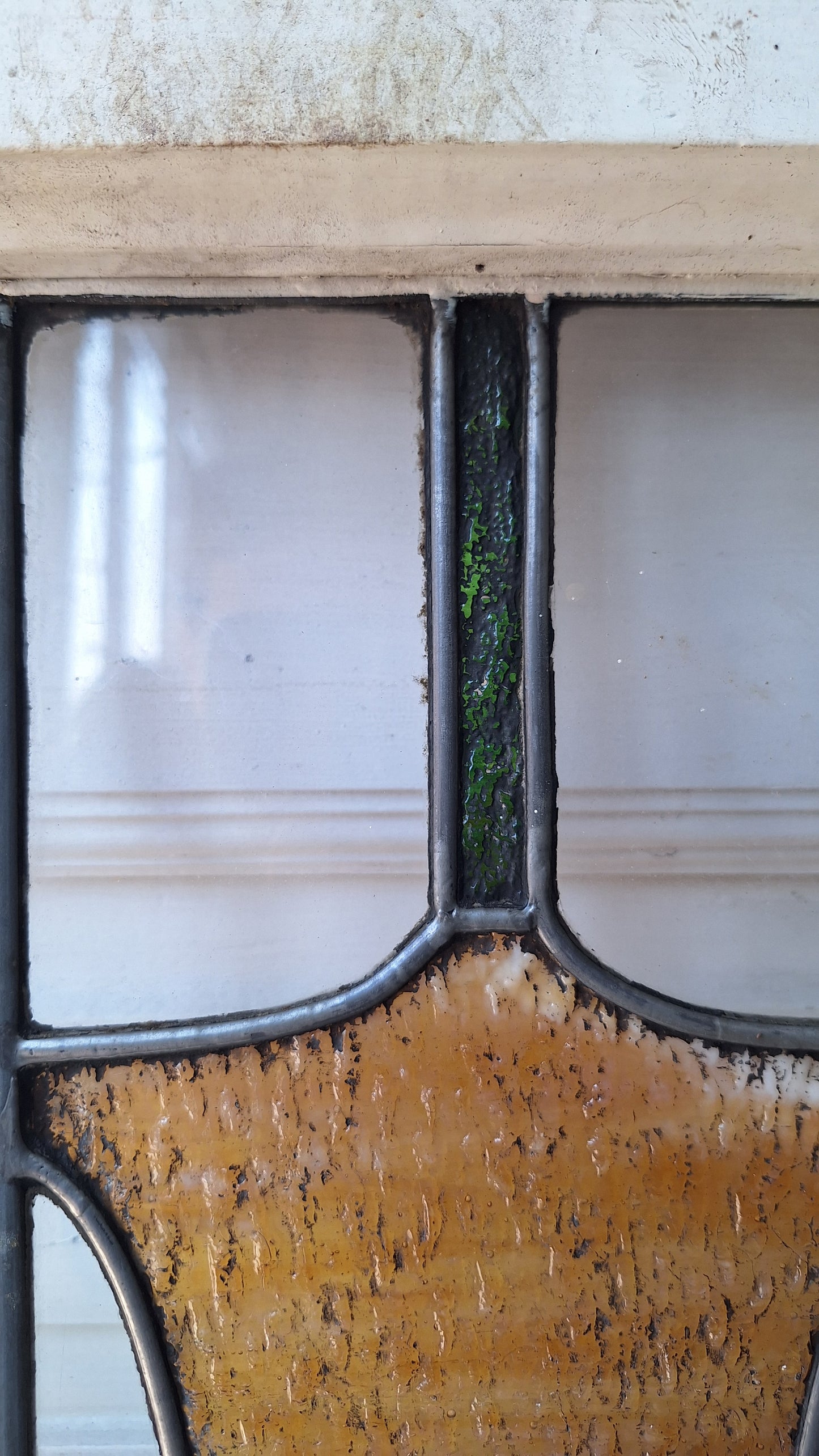Antique Flower Stained Glass Transom, Stained Glass Window, Beveled Glass, Victorian Window, Yellow and Blue Glass, Leaded Window 072903