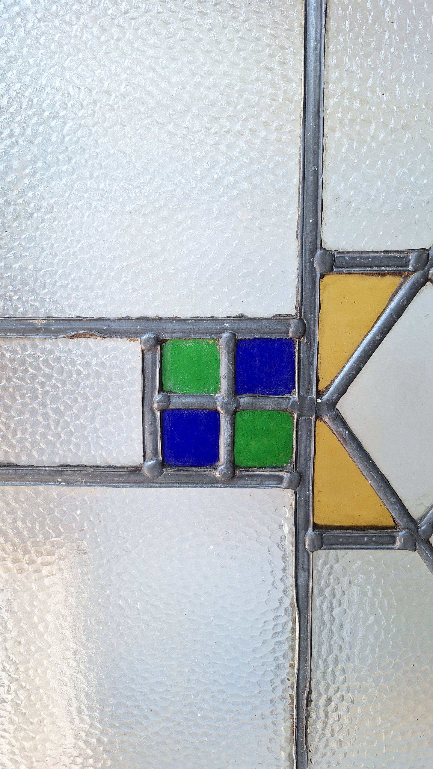 Yellow Blue & Green Antique Stained Glass Window, Vintage Arts Crafts Craftsman Window, Antique Colored Glass Window 072903
