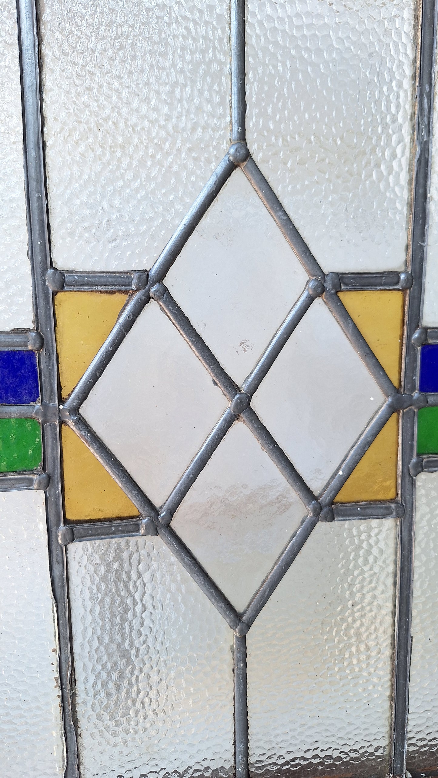 Yellow Blue & Green Antique Stained Glass Window, Vintage Arts Crafts Craftsman Window, Antique Colored Glass Window 072903