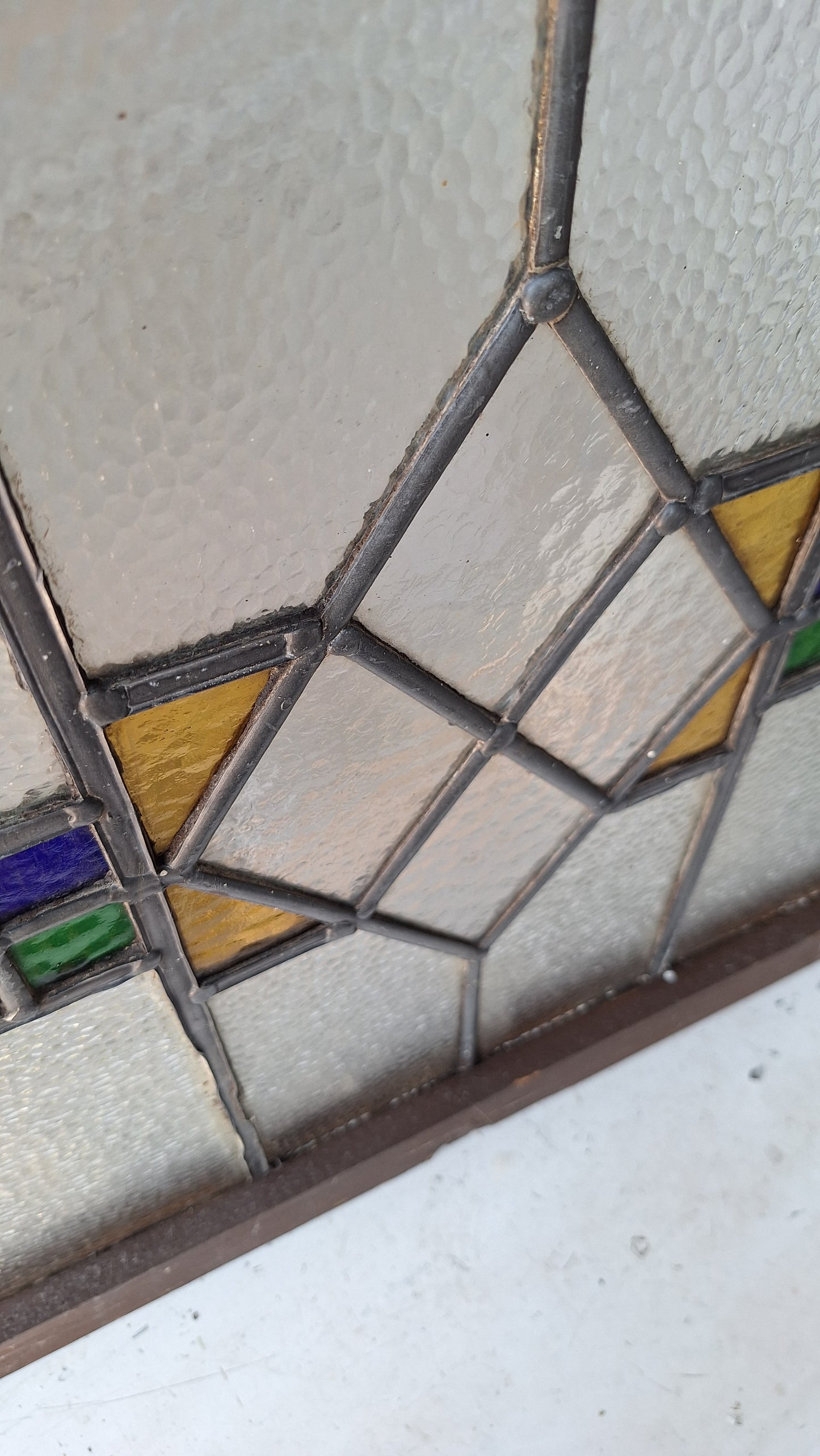 Yellow Blue & Green Antique Stained Glass Window, Vintage Arts Crafts Craftsman Window, Antique Colored Glass Window 072903