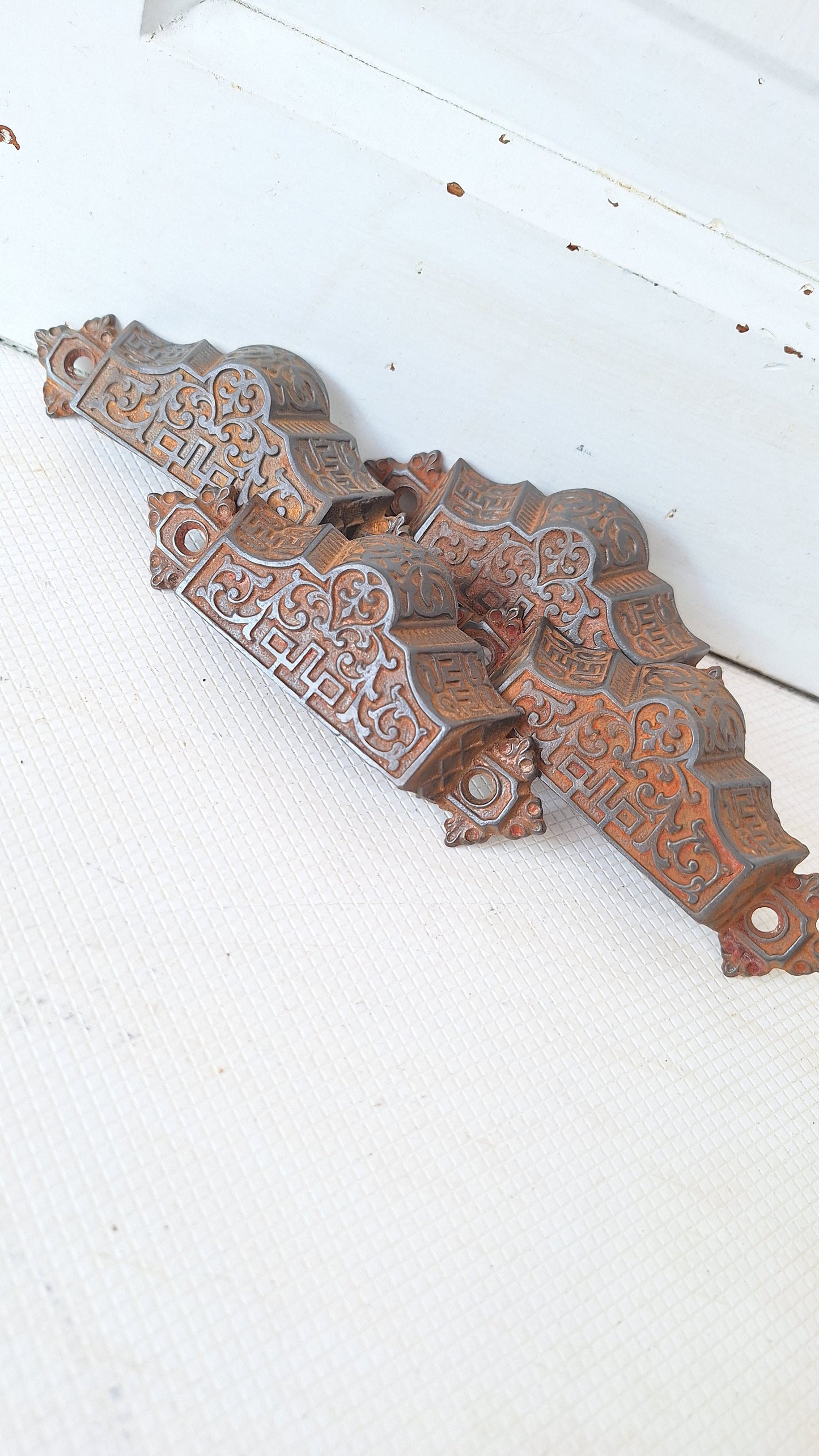 Four Eastlake Bin Pulls, Antique Cast Iron Ornate Bin Pull Antique Drawer Pull Small Vintage Pull Eastlake Handle Small Flower Pull 072908