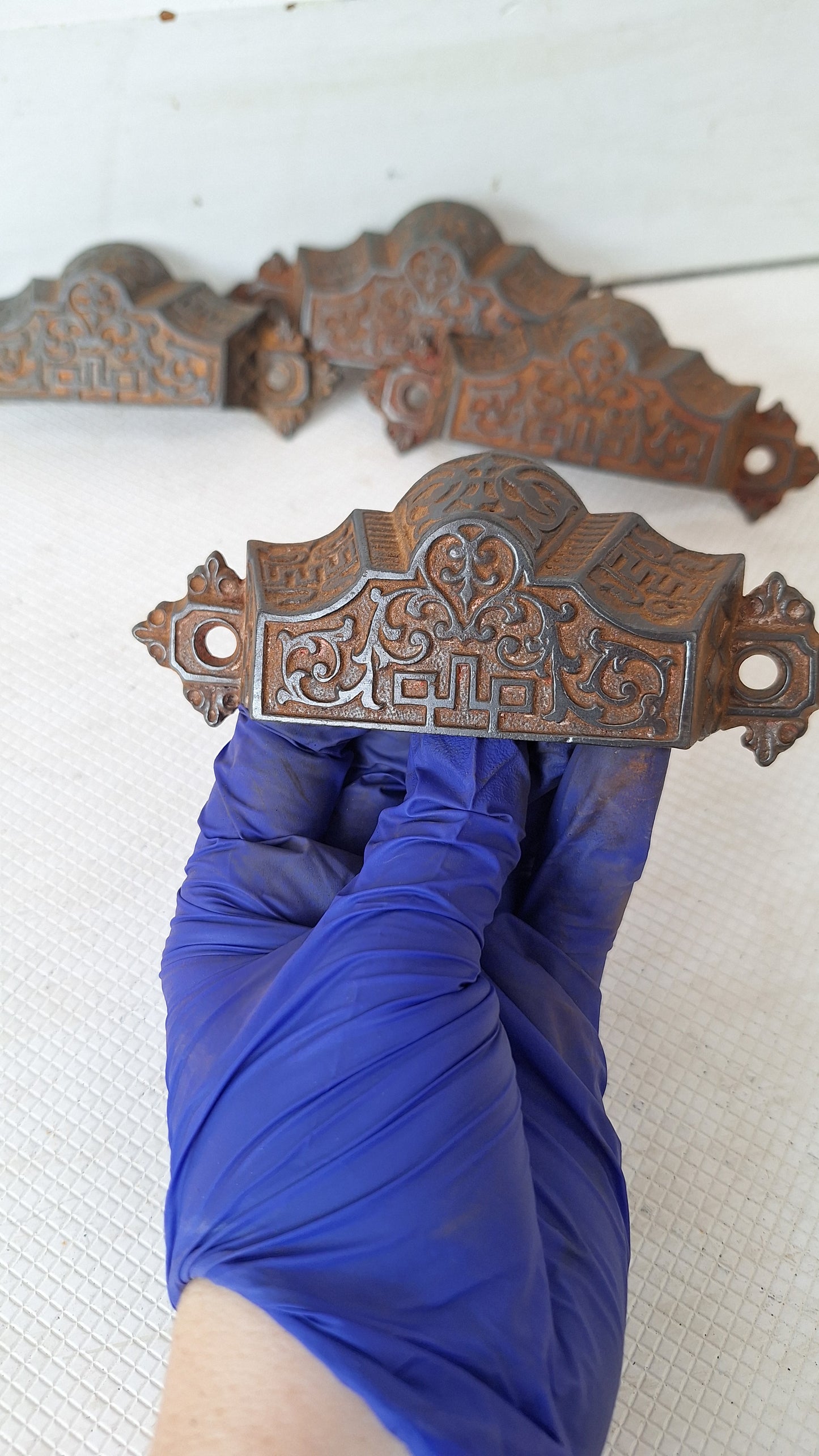 Four Eastlake Bin Pulls, Antique Cast Iron Ornate Bin Pull Antique Drawer Pull Small Vintage Pull Eastlake Handle Small Flower Pull 072908