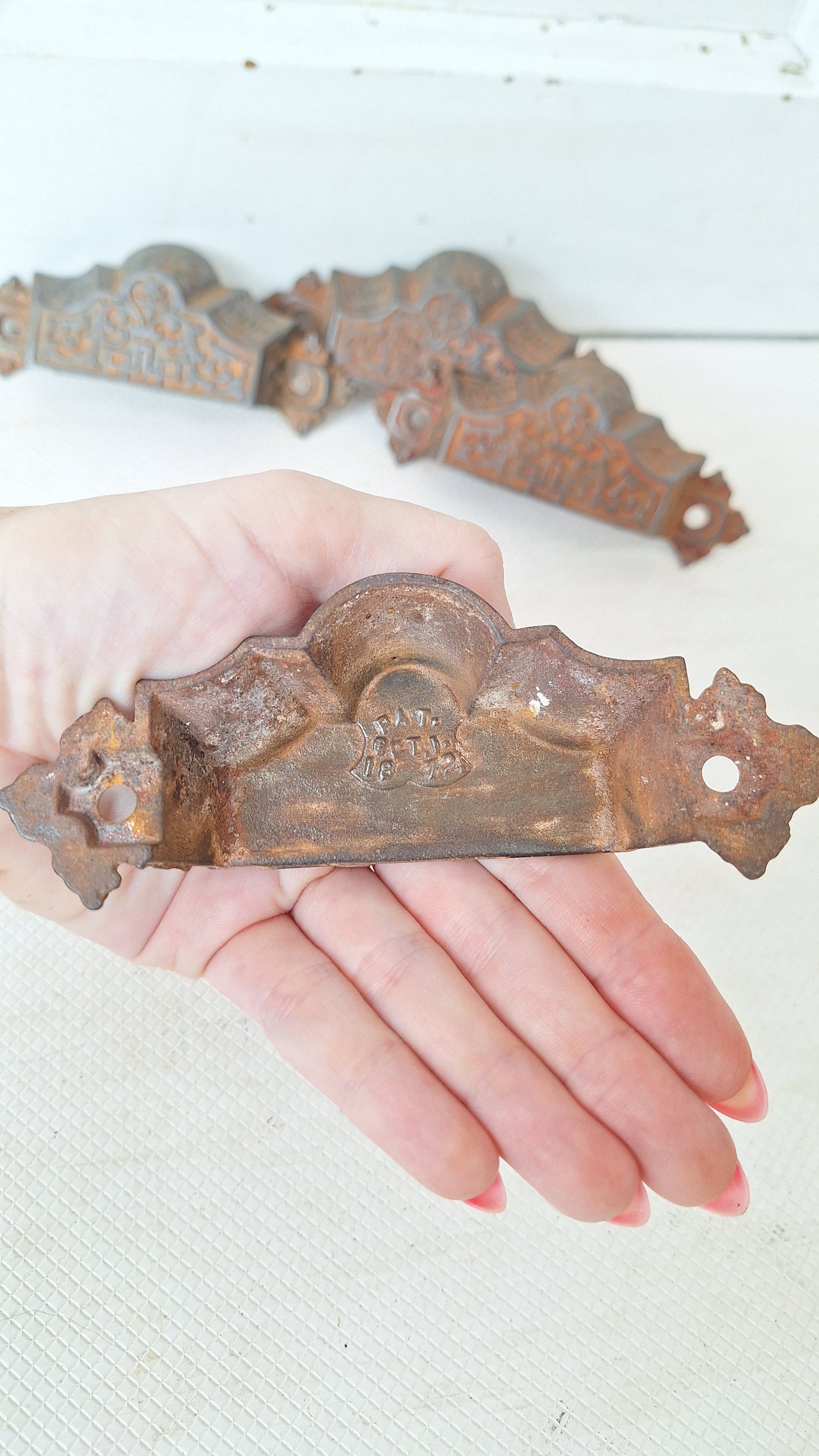 Four Eastlake Bin Pulls, Antique Cast Iron Ornate Bin Pull Antique Drawer Pull Small Vintage Pull Eastlake Handle Small Flower Pull 072908