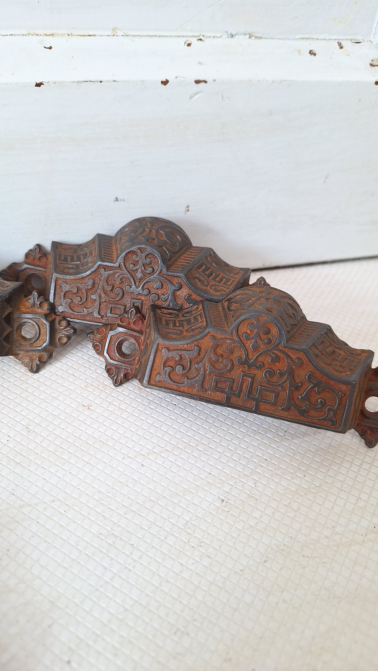 Four Eastlake Bin Pulls, Antique Cast Iron Ornate Bin Pull Antique Drawer Pull Small Vintage Pull Eastlake Handle Small Flower Pull 072908