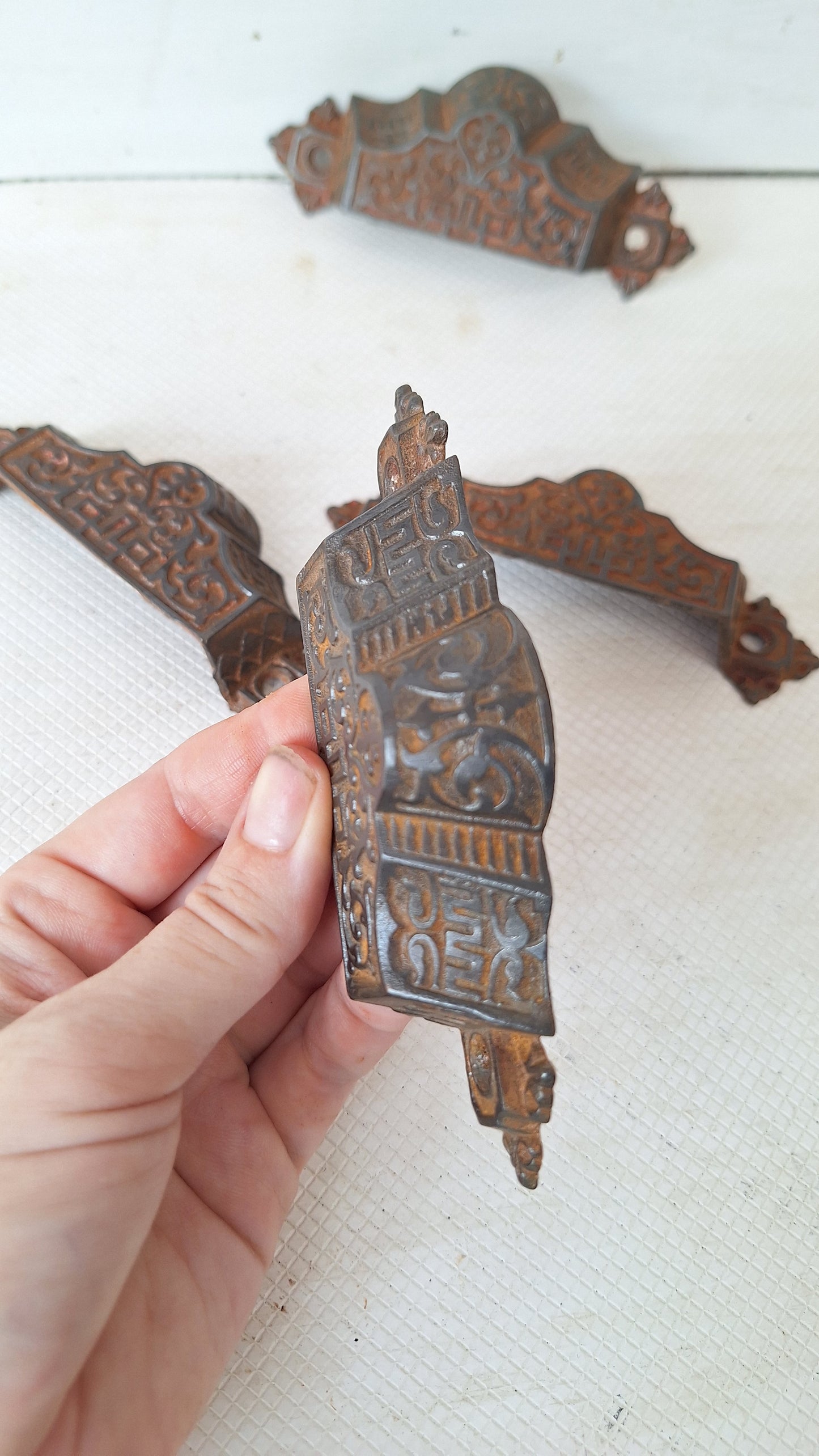 Four Eastlake Bin Pulls, Antique Cast Iron Ornate Bin Pull Antique Drawer Pull Small Vintage Pull Eastlake Handle Small Flower Pull 072908