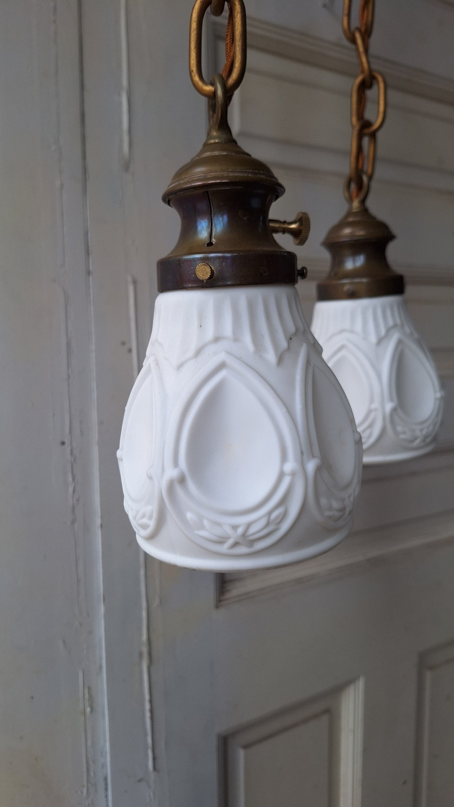 Antique Brass Pan Light with Three Hanging Sockets, Sheffield Style Flush Mount Gold Ceiling Light, Vintage Gold Ceiling Light 073102