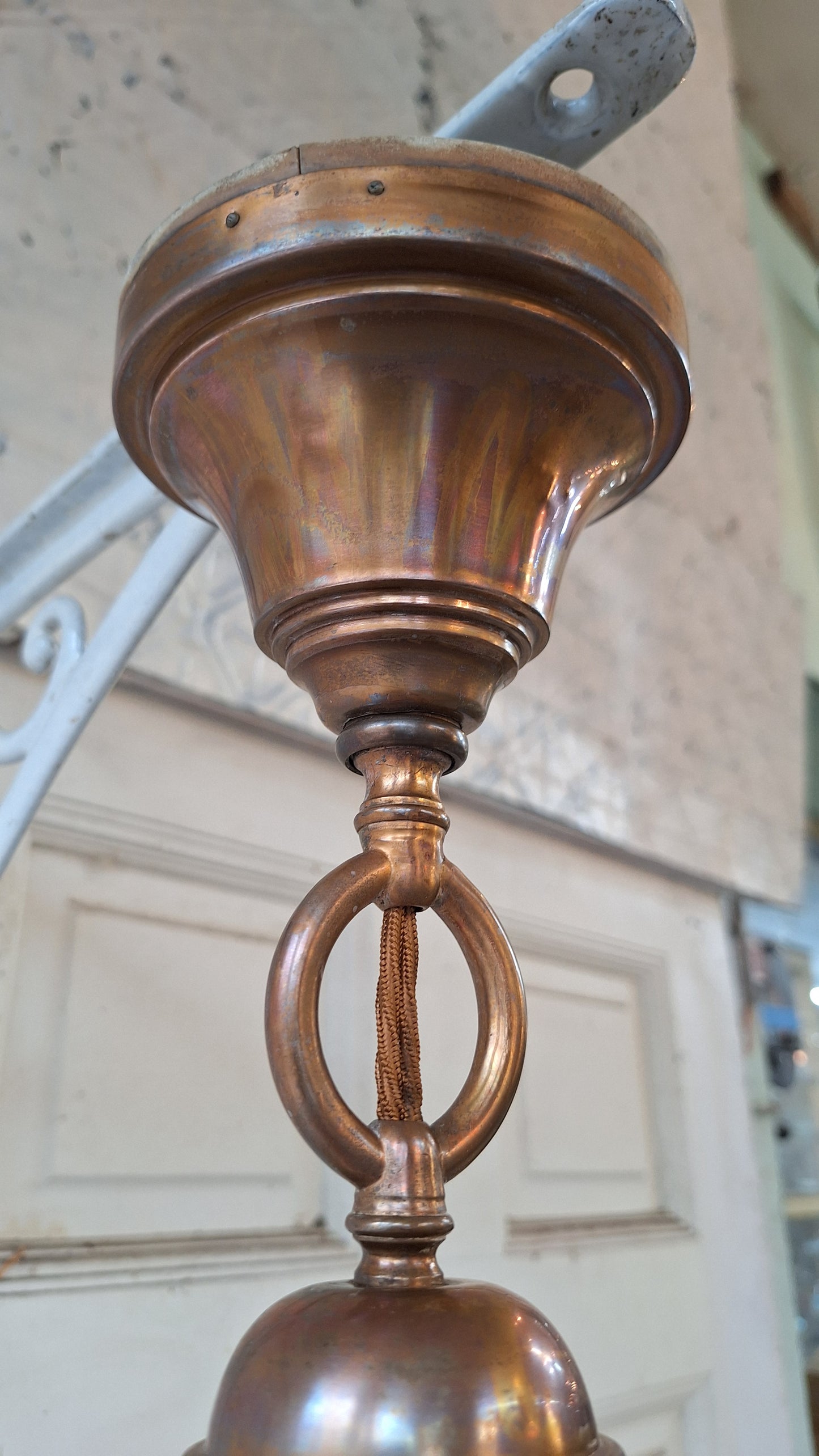 Wave Design Antique Frosted Glass Glbe Pendant Light, Neoclassical Vintage Greek Revival Light, Vintage White and Gold Pendant Light 080303