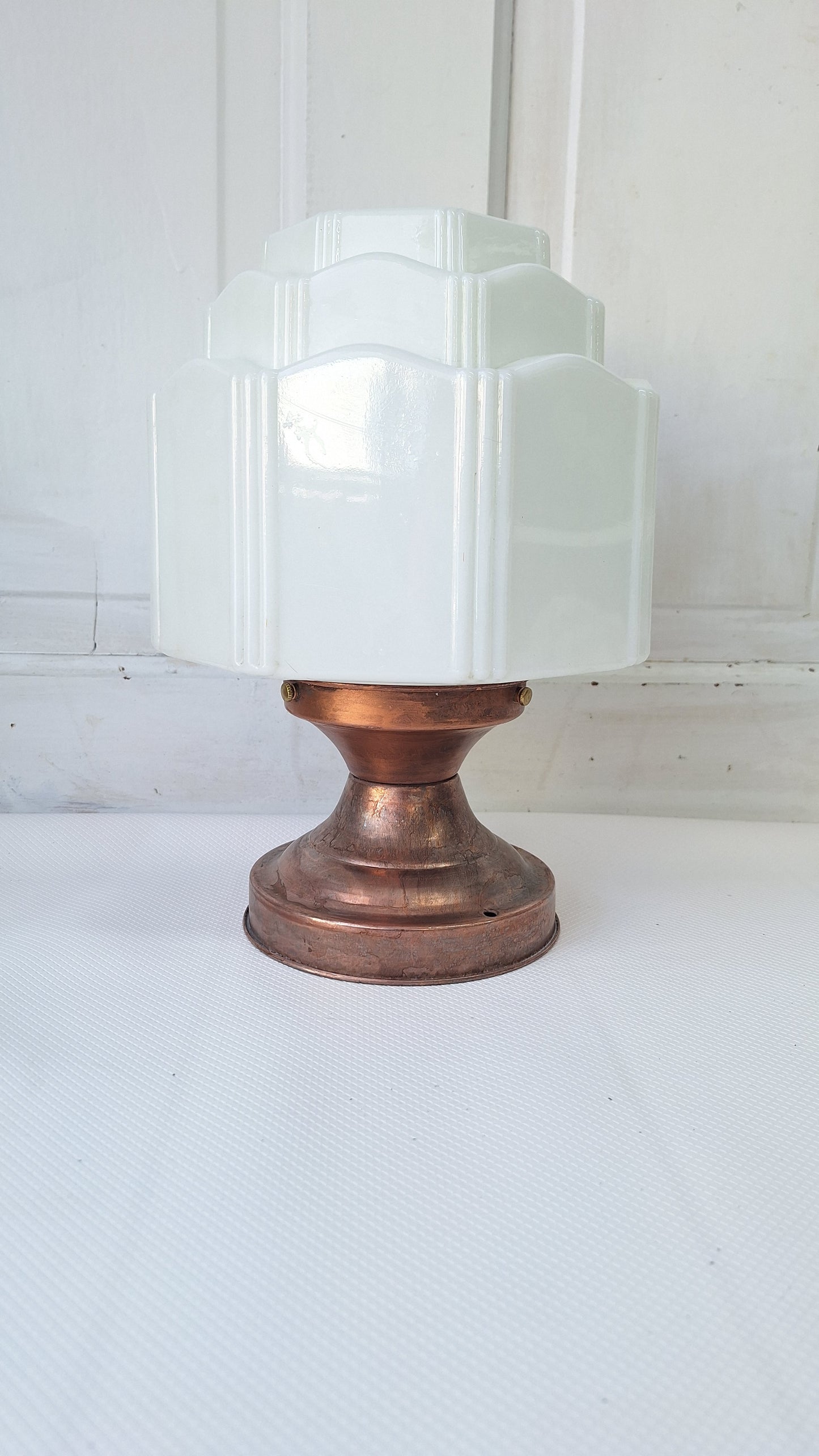 Wedding Cake Flush Mount White Glass with Brass Base, Empire Shade Light, Antique Milk Glass Light Architecture Salvage 080302