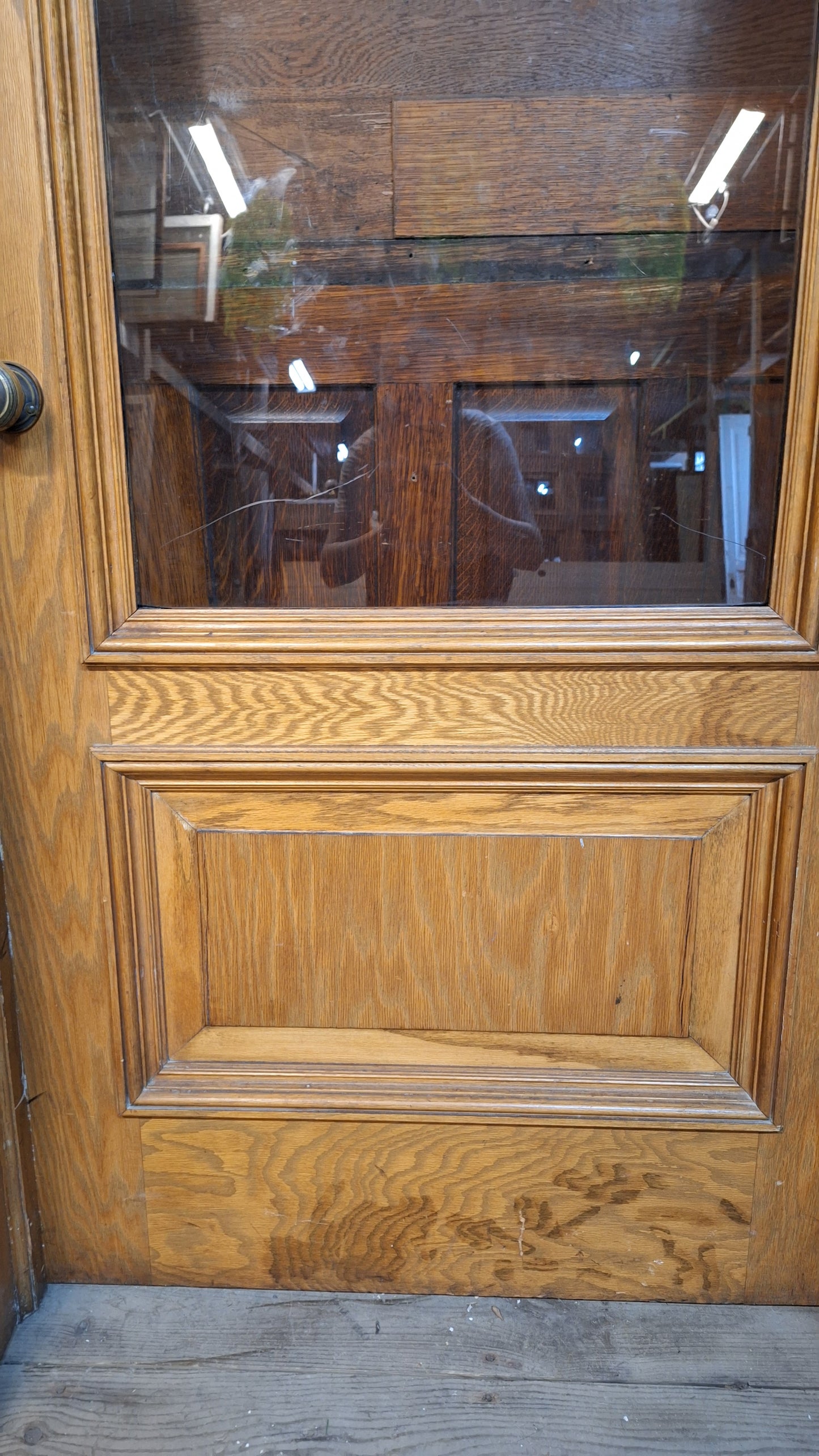 34" Oak Raised Panel Antique Door in Jamb, Interior Antique Passage Door in Frame, Salvaged Wood Door Architecture Salvage 080701