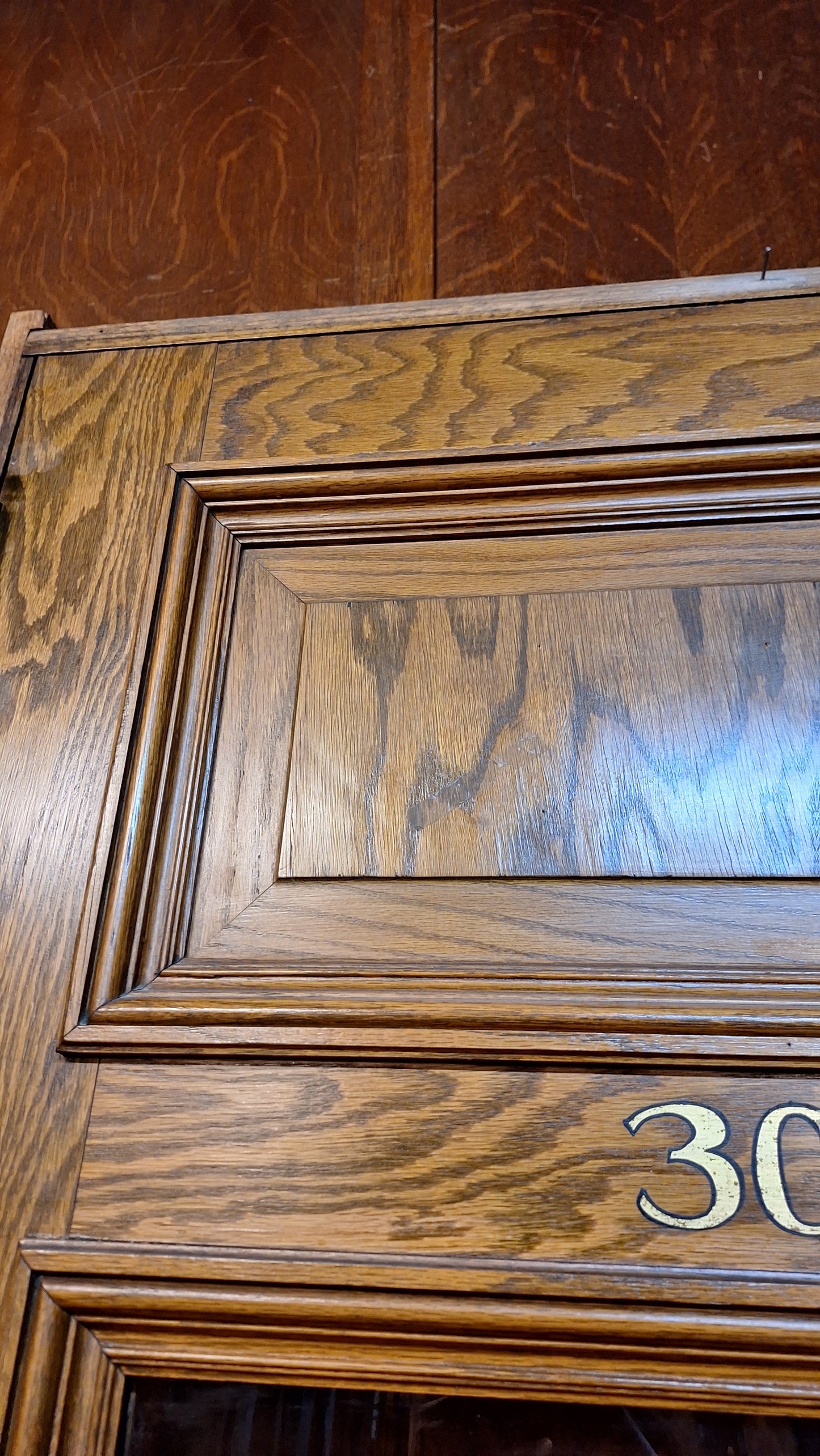 34" Oak Raised Panel Antique Door in Jamb, Interior Antique Passage Door in Frame, Salvaged Wood Door Architecture Salvage 080701