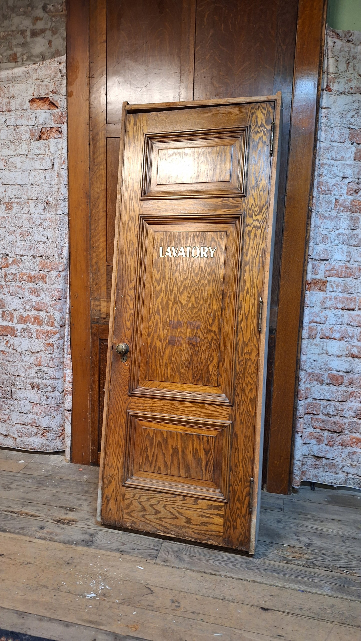 Lavatory 30" Oak Raised Panel Antique Door in Jamb, Interior Antique Passage Door in Frame, Salvaged Wood Door Architecture Salvage 080702