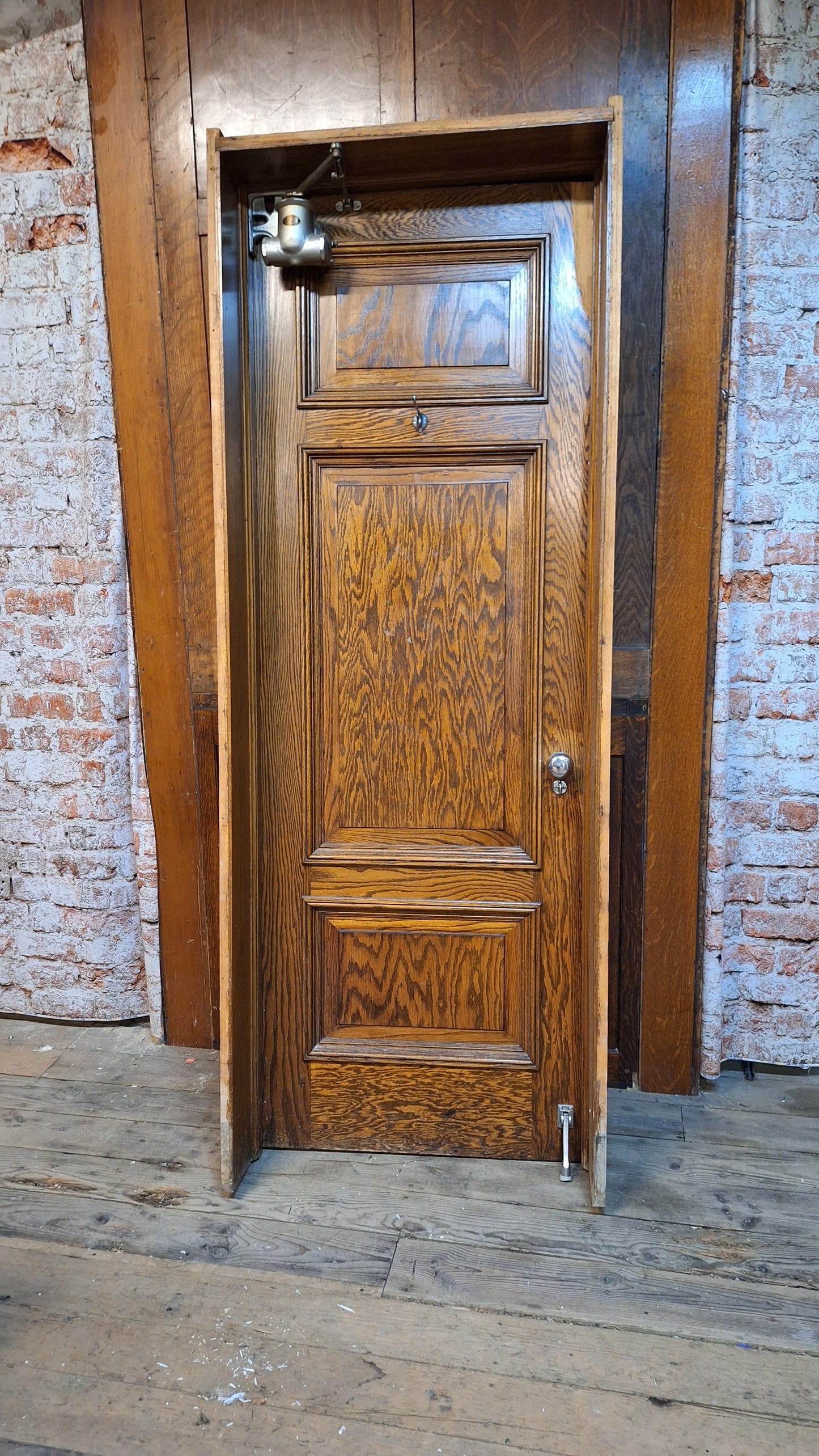 Lavatory 30" Oak Raised Panel Antique Door in Jamb, Interior Antique Passage Door in Frame, Salvaged Wood Door Architecture Salvage 080702