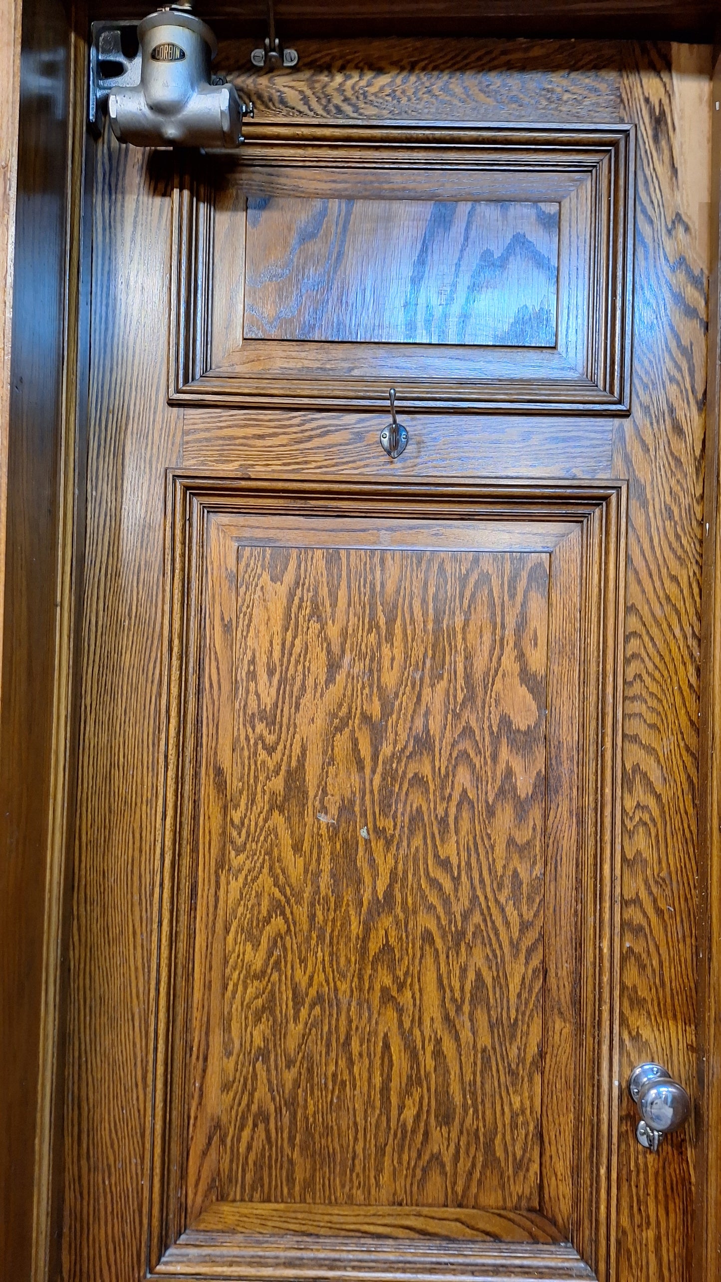 Lavatory 30" Oak Raised Panel Antique Door in Jamb, Interior Antique Passage Door in Frame, Salvaged Wood Door Architecture Salvage 080702