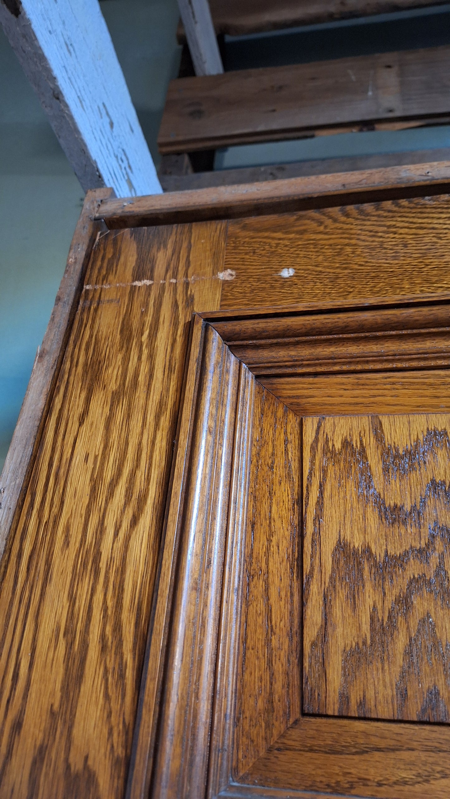 Lavatory 30" Oak Raised Panel Antique Door in Jamb, Interior Antique Passage Door in Frame, Salvaged Wood Door Architecture Salvage 080702