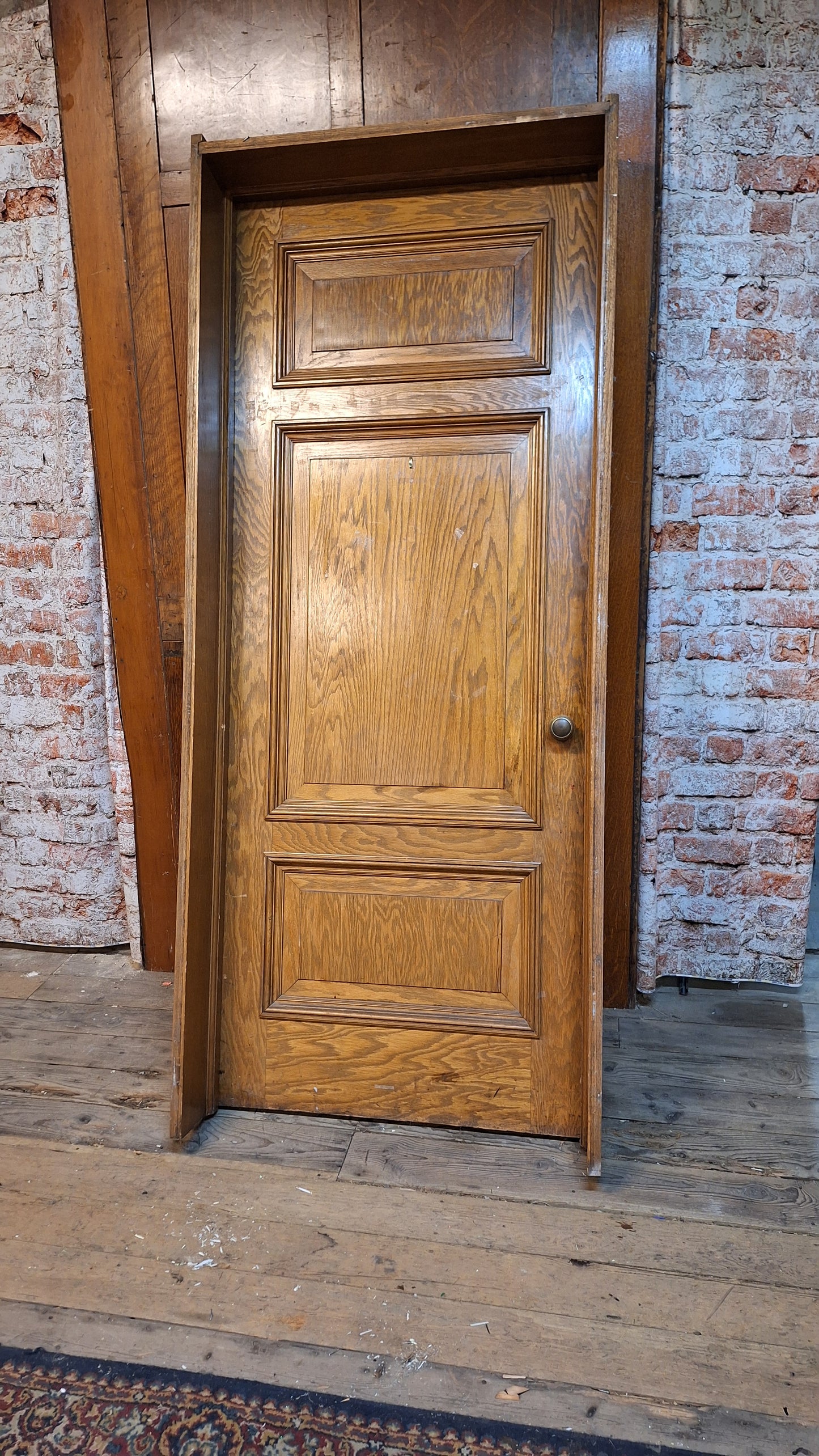 34" Oak Raised Panel Antique Door in Jamb, Interior Antique Passage Door in Frame, Salvaged Wood Door Architecture Salvage 080703