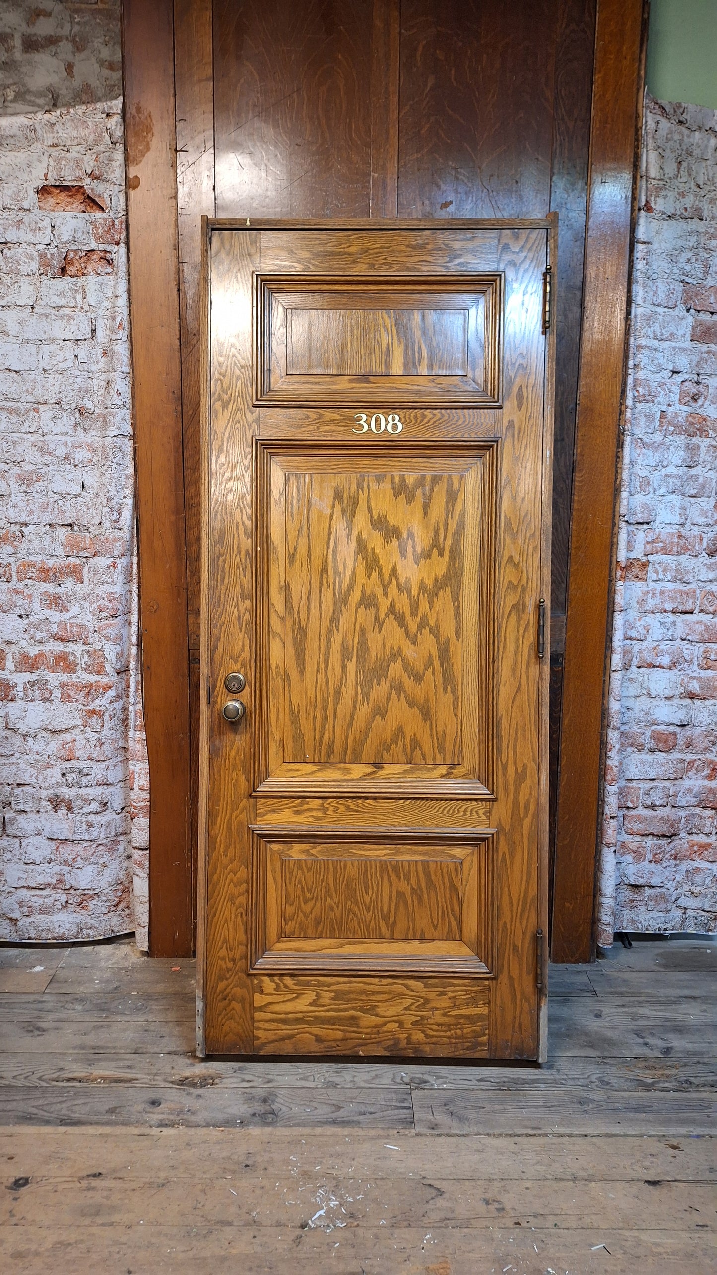 34" Oak Raised Panel Antique Door in Jamb, Interior Antique Passage Door in Frame, Salvaged Wood Door Architecture Salvage 080703