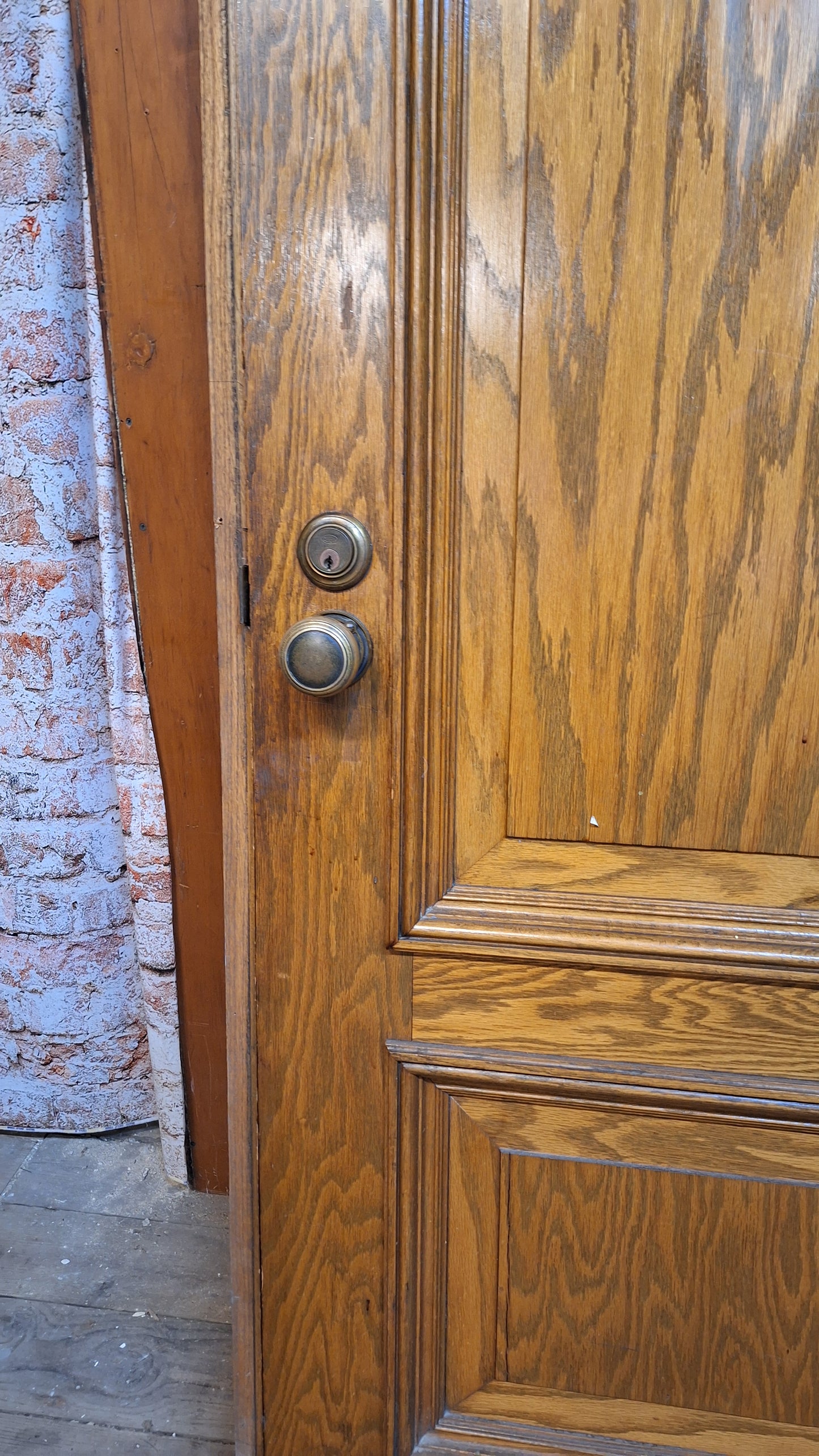 34" Oak Raised Panel Antique Door in Jamb, Interior Antique Passage Door in Frame, Salvaged Wood Door Architecture Salvage 080703