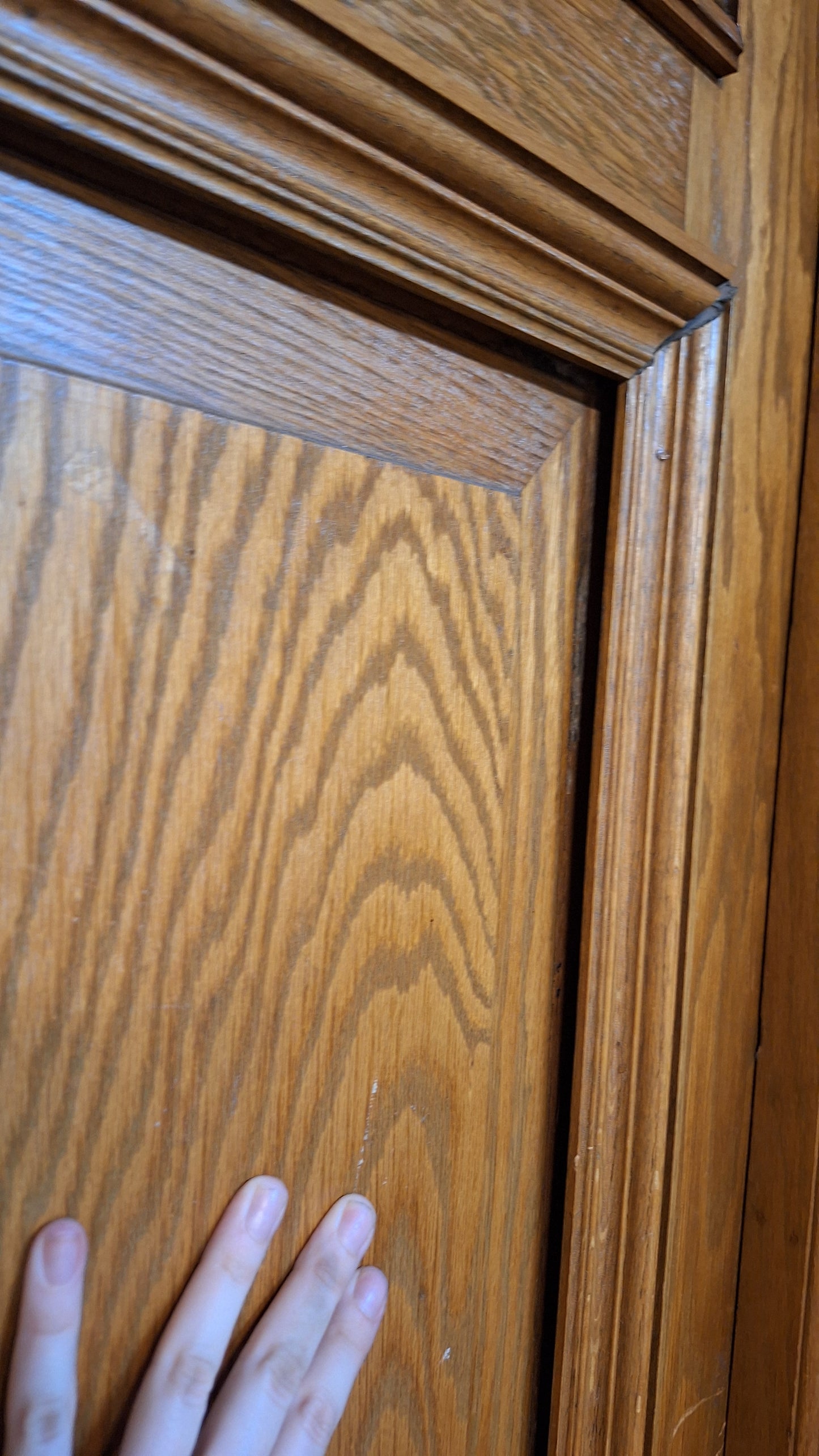 34" Oak Raised Panel Antique Door in Jamb, Interior Antique Passage Door in Frame, Salvaged Wood Door Architecture Salvage 080704
