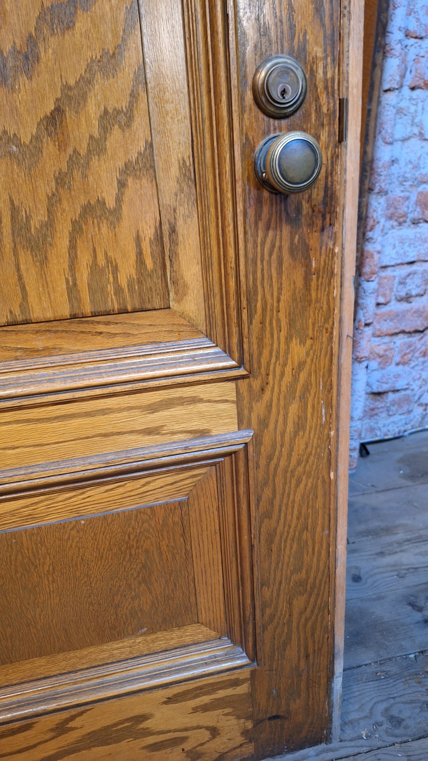 34" Oak Raised Panel Antique Door in Jamb, Interior Antique Passage Door in Frame, Salvaged Wood Door Architecture Salvage 080704