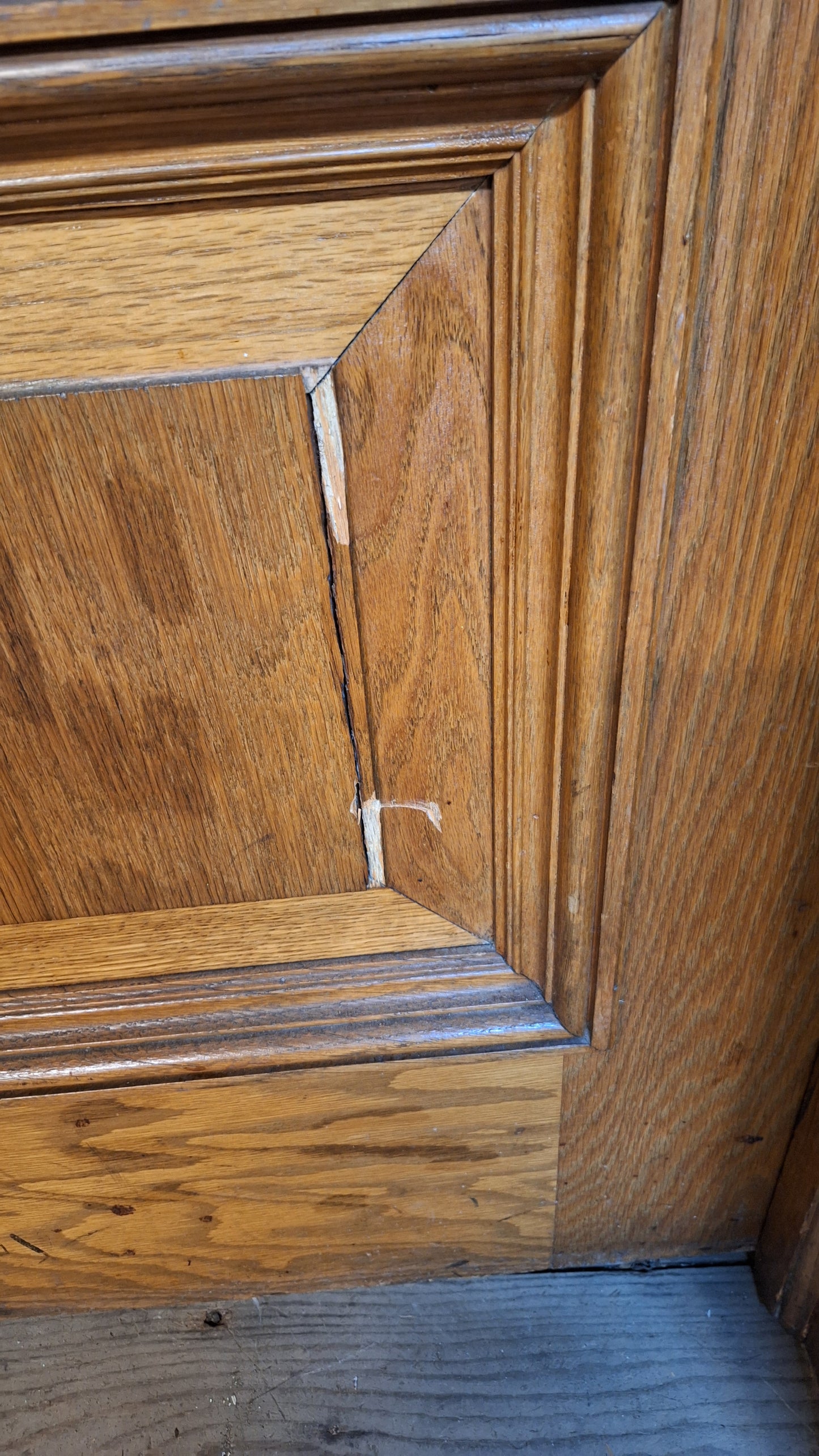 34" Oak Raised Panel Antique Door in Jamb, Interior Antique Passage Door in Frame, Salvaged Wood Door Architecture Salvage 080705