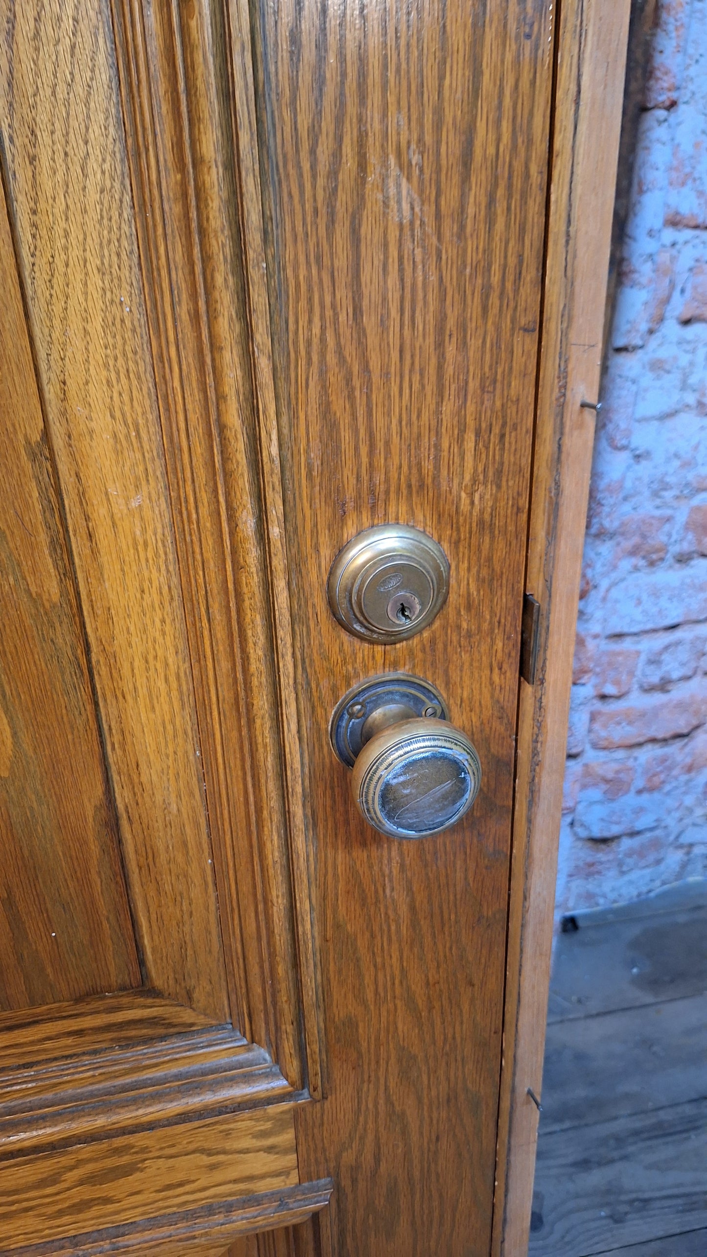 34" Oak Raised Panel Antique Door in Jamb, Interior Antique Passage Door in Frame, Salvaged Wood Door Architecture Salvage 080705