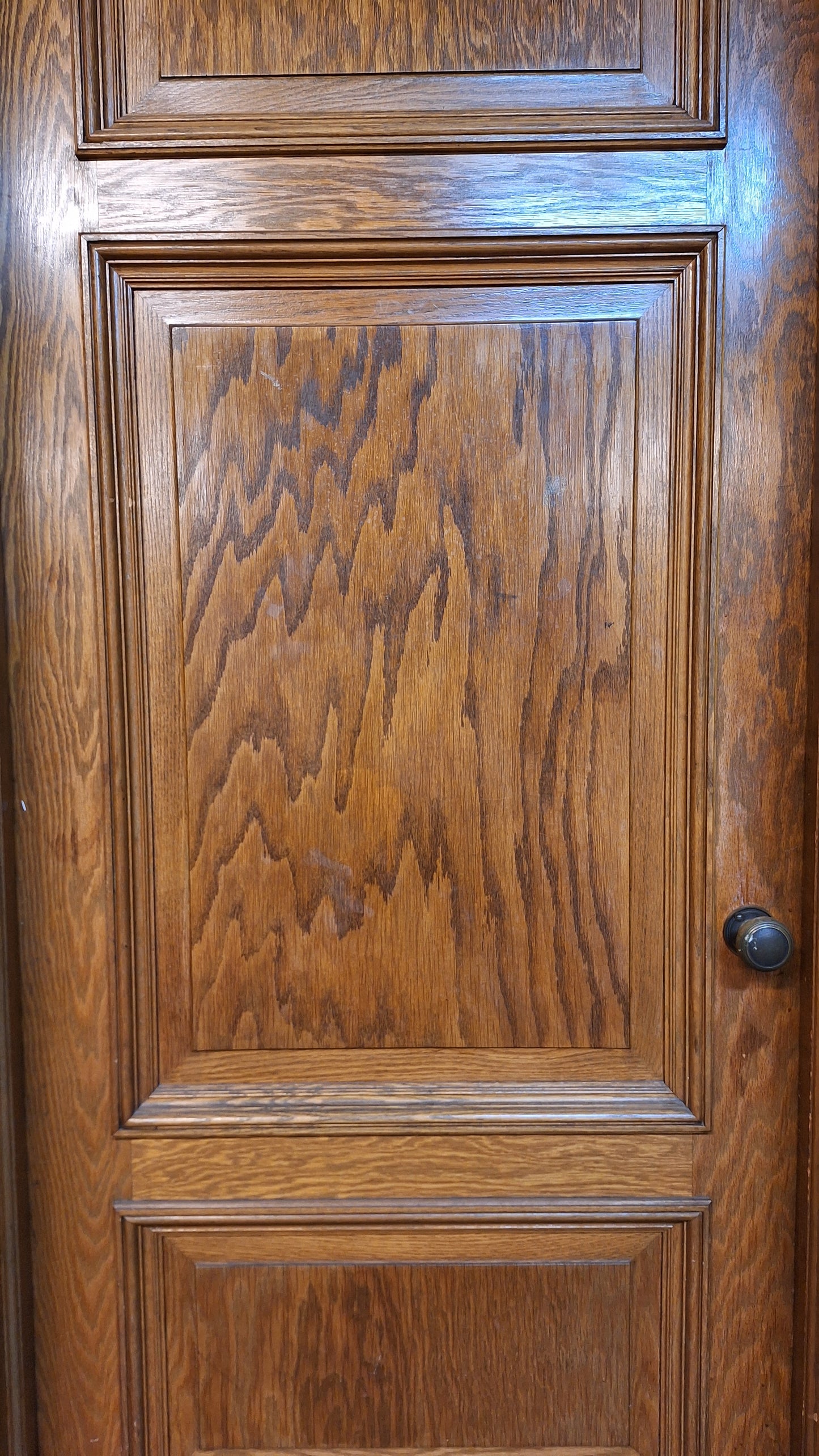 34" Oak Raised Panel Antique Door in Jamb, Interior Antique Passage Door in Frame, Salvaged Wood Door Architecture Salvage 080706