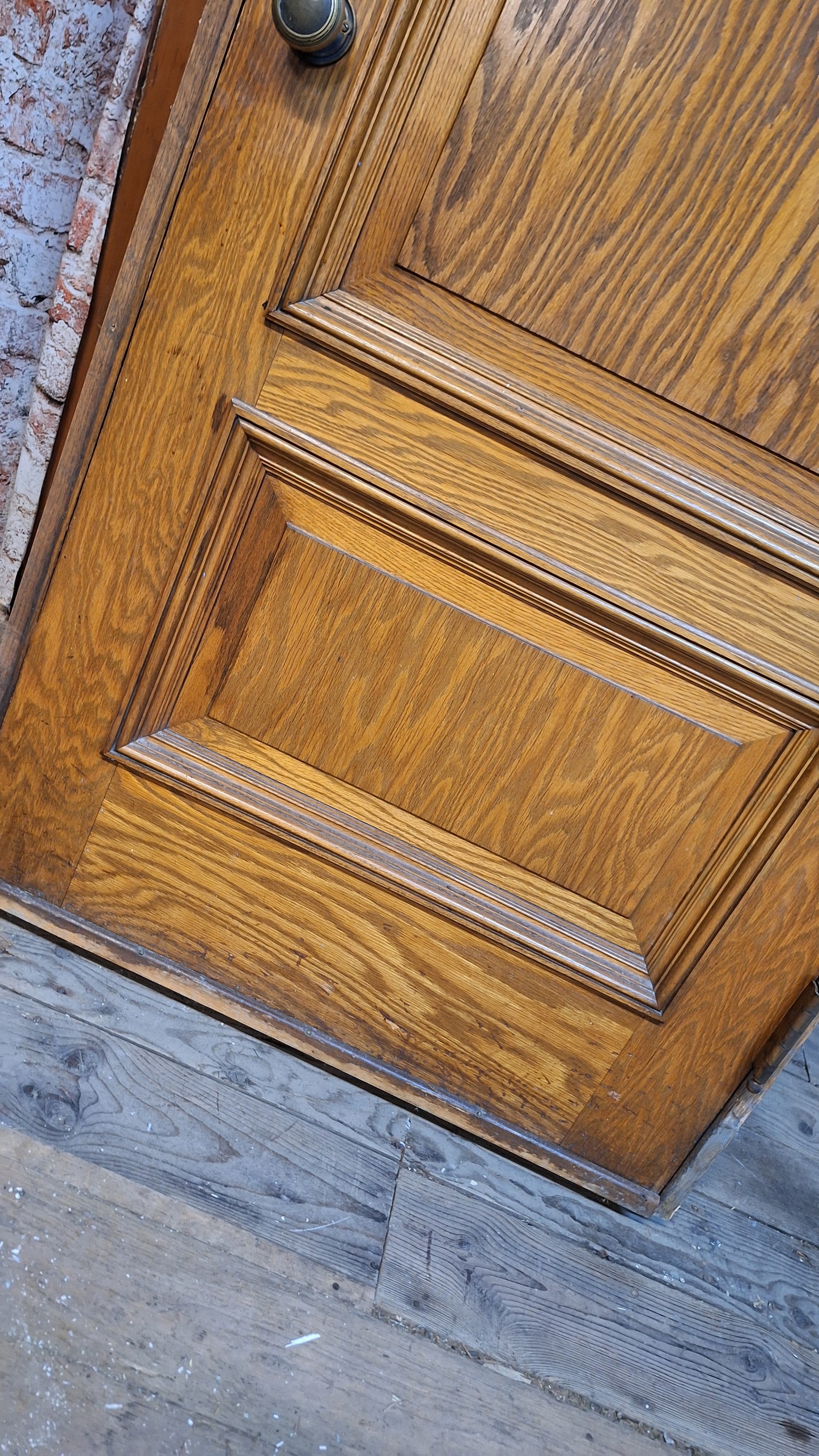 34" Oak Raised Panel Antique Door in Jamb, Interior Antique Passage Door in Frame, Salvaged Wood Door Architecture Salvage 080706