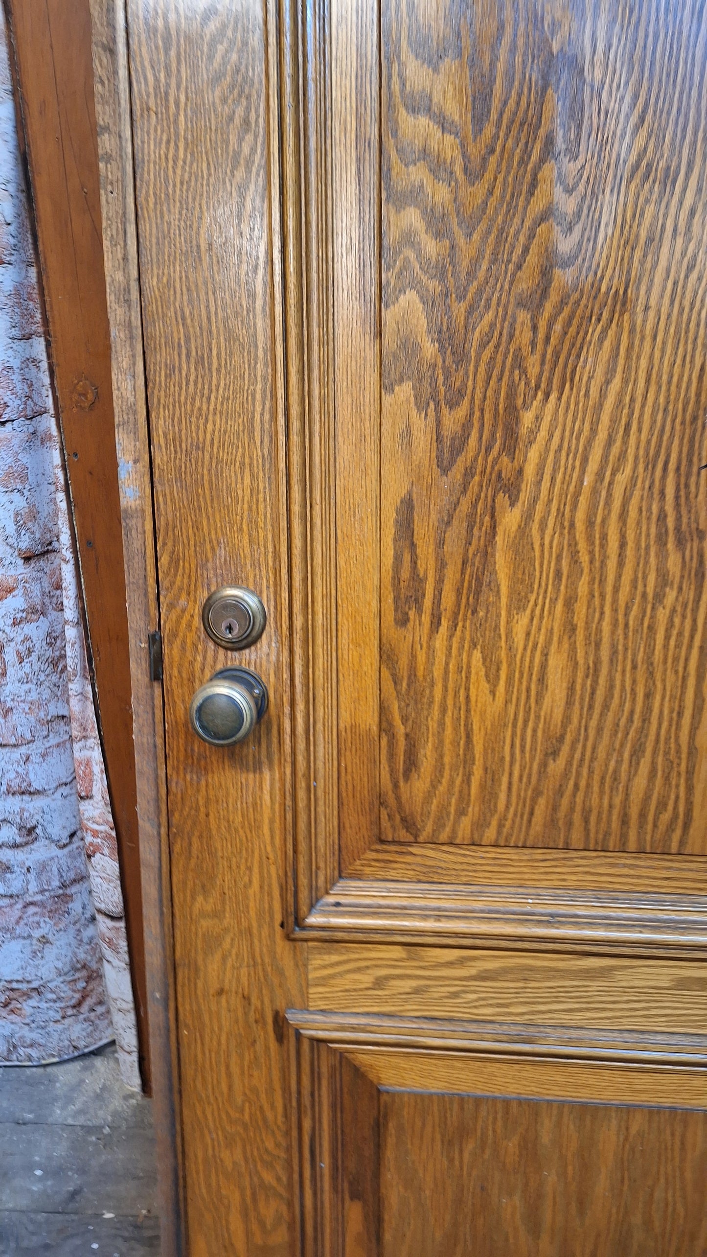 34" Oak Raised Panel Antique Door in Jamb, Interior Antique Passage Door in Frame, Salvaged Wood Door Architecture Salvage 080706