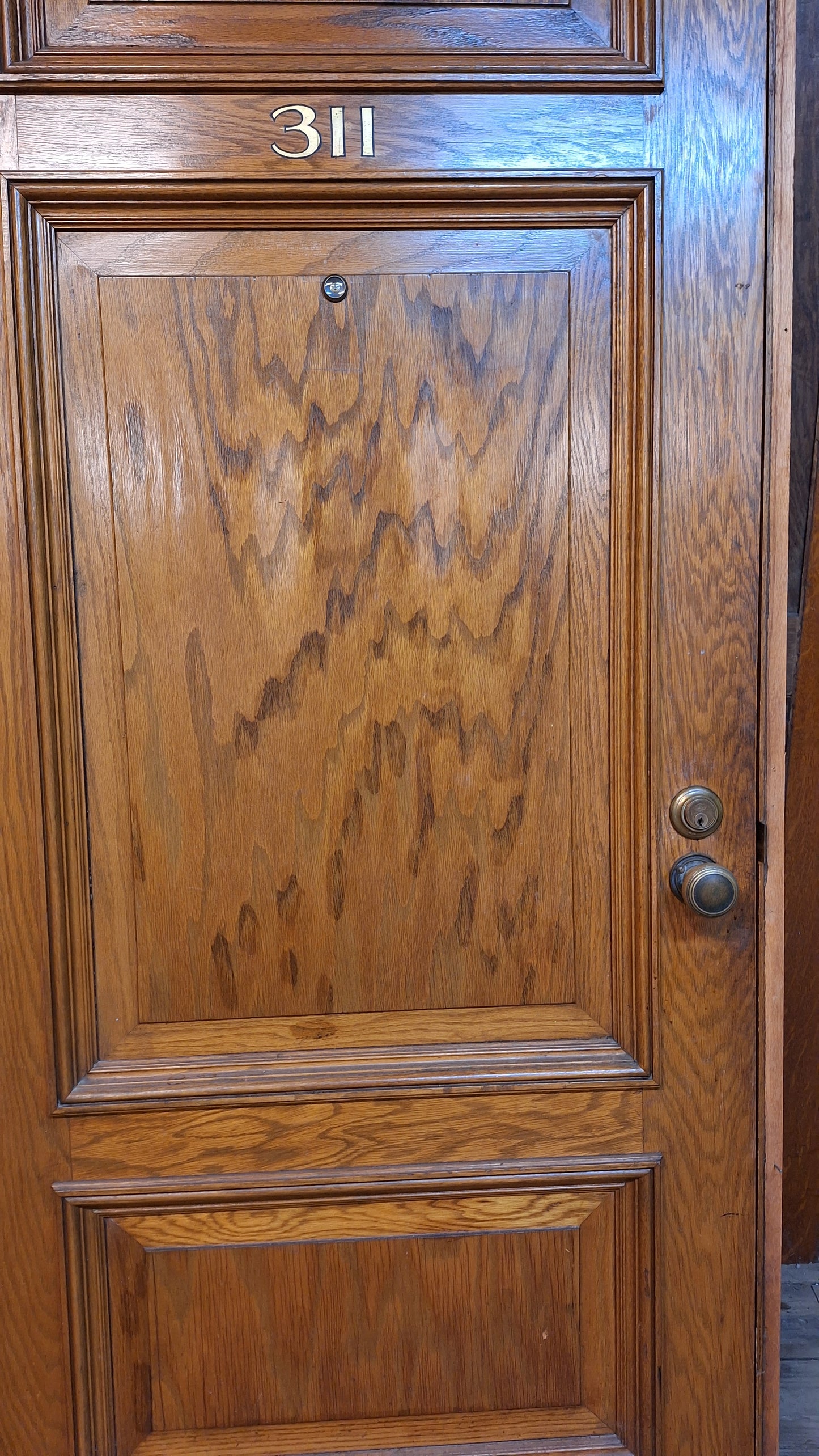 34" Oak Raised Panel Antique Door in Jamb, Interior Antique Passage Door in Frame, Salvaged Wood Door Architecture Salvage 080707