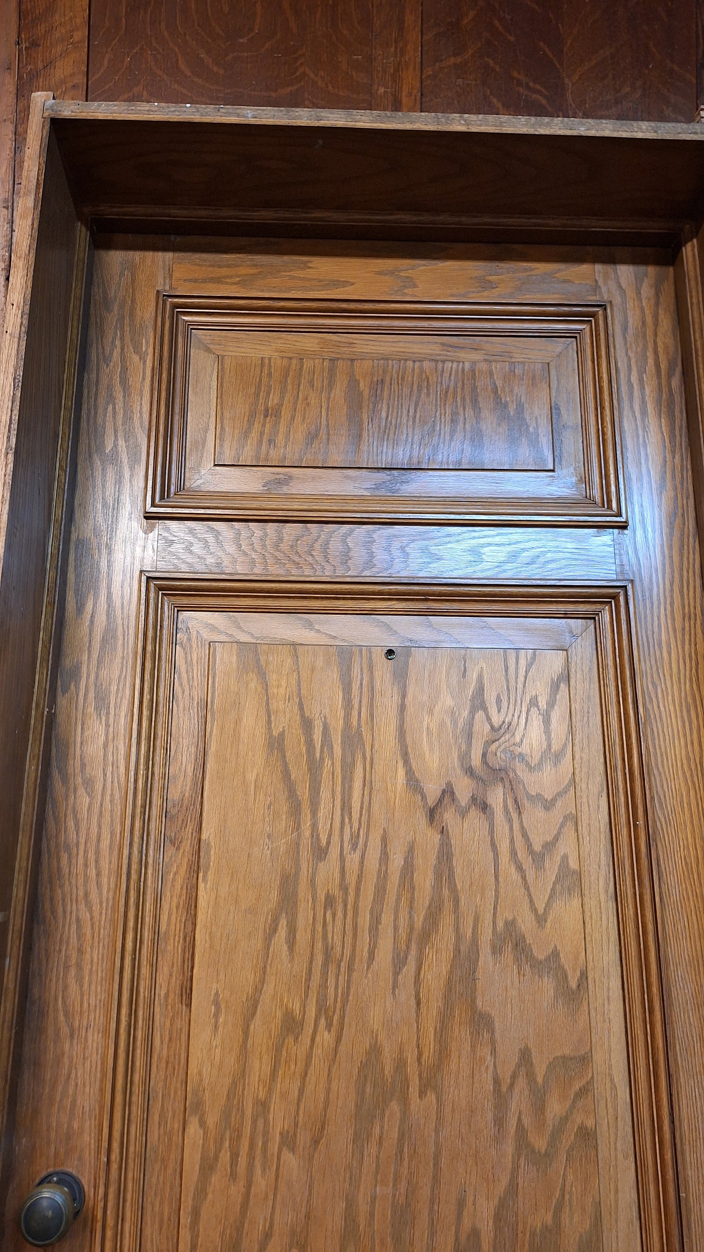 34" Oak Raised Panel Antique Door in Jamb, Interior Antique Passage Door in Frame, Salvaged Wood Door Architecture Salvage 080707