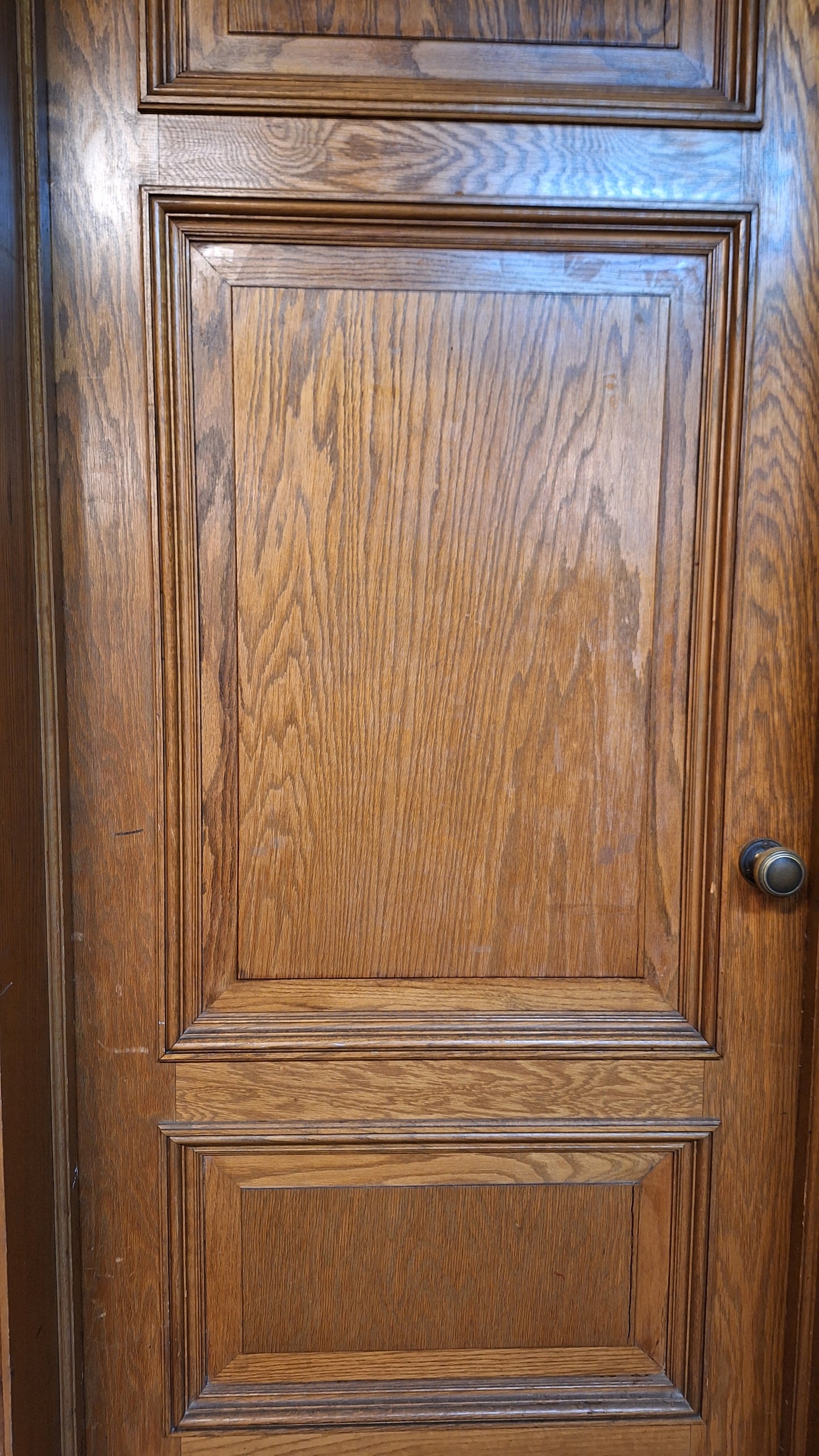 34" Oak Raised Panel Antique Door in Jamb, Interior Antique Passage Door in Frame, Salvaged Wood Door Architecture Salvage 080708