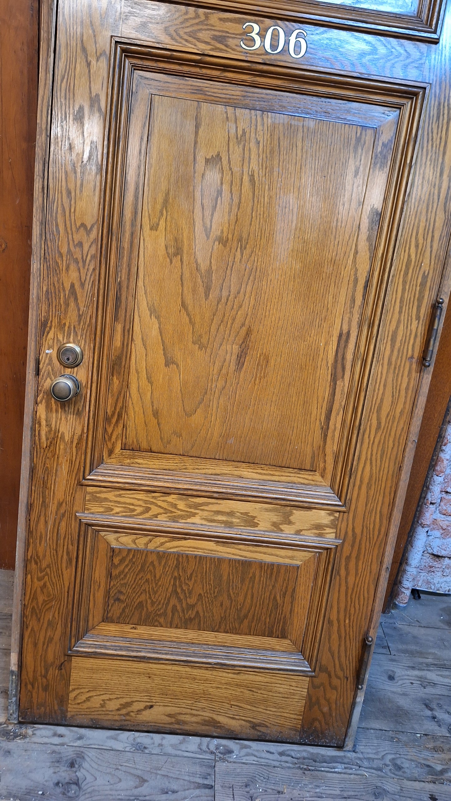 34" Oak Raised Panel Antique Door in Jamb, Interior Antique Passage Door in Frame, Salvaged Wood Door Architecture Salvage 080708