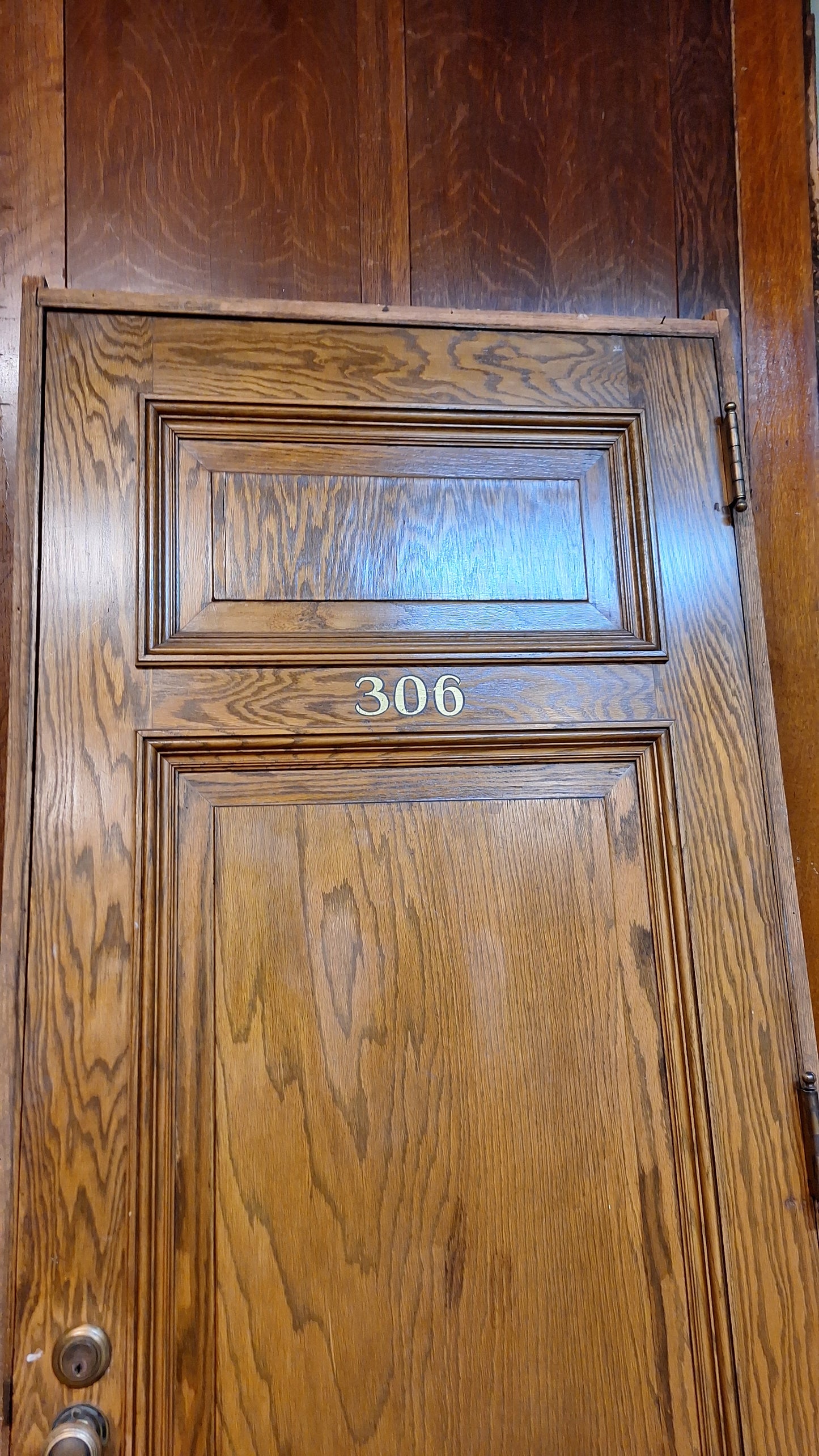 34" Oak Raised Panel Antique Door in Jamb, Interior Antique Passage Door in Frame, Salvaged Wood Door Architecture Salvage 080708
