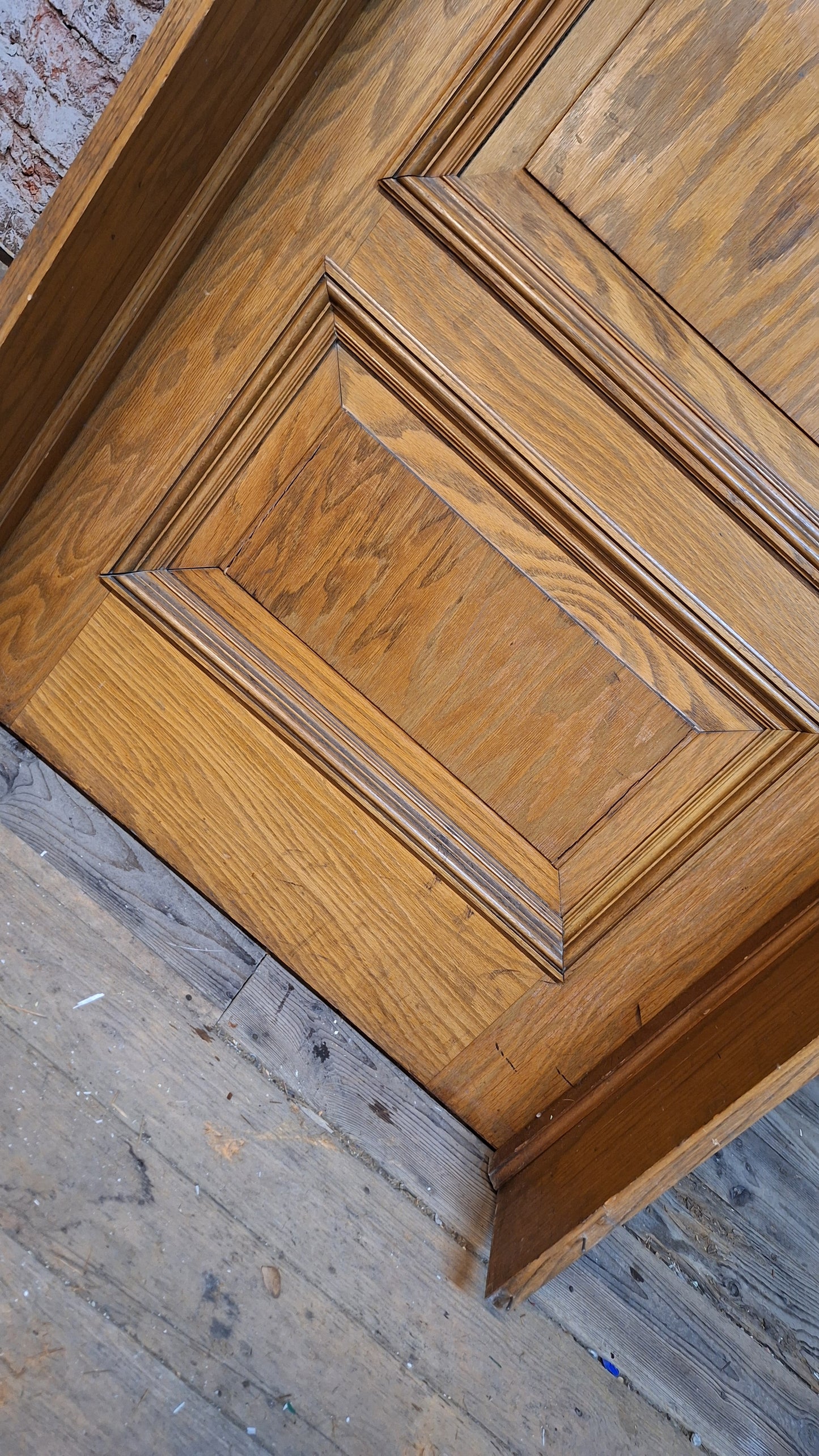 34" Oak Raised Panel Antique Door in Jamb, Interior Antique Passage Door in Frame, Salvaged Wood Door Architecture Salvage 080709