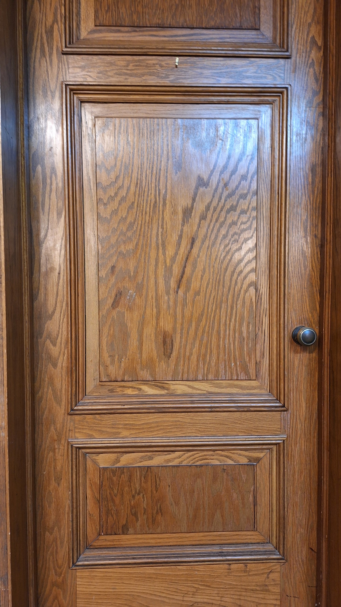 34" Oak Raised Panel Antique Door in Jamb, Interior Antique Passage Door in Frame, Salvaged Wood Door Architecture Salvage 080709