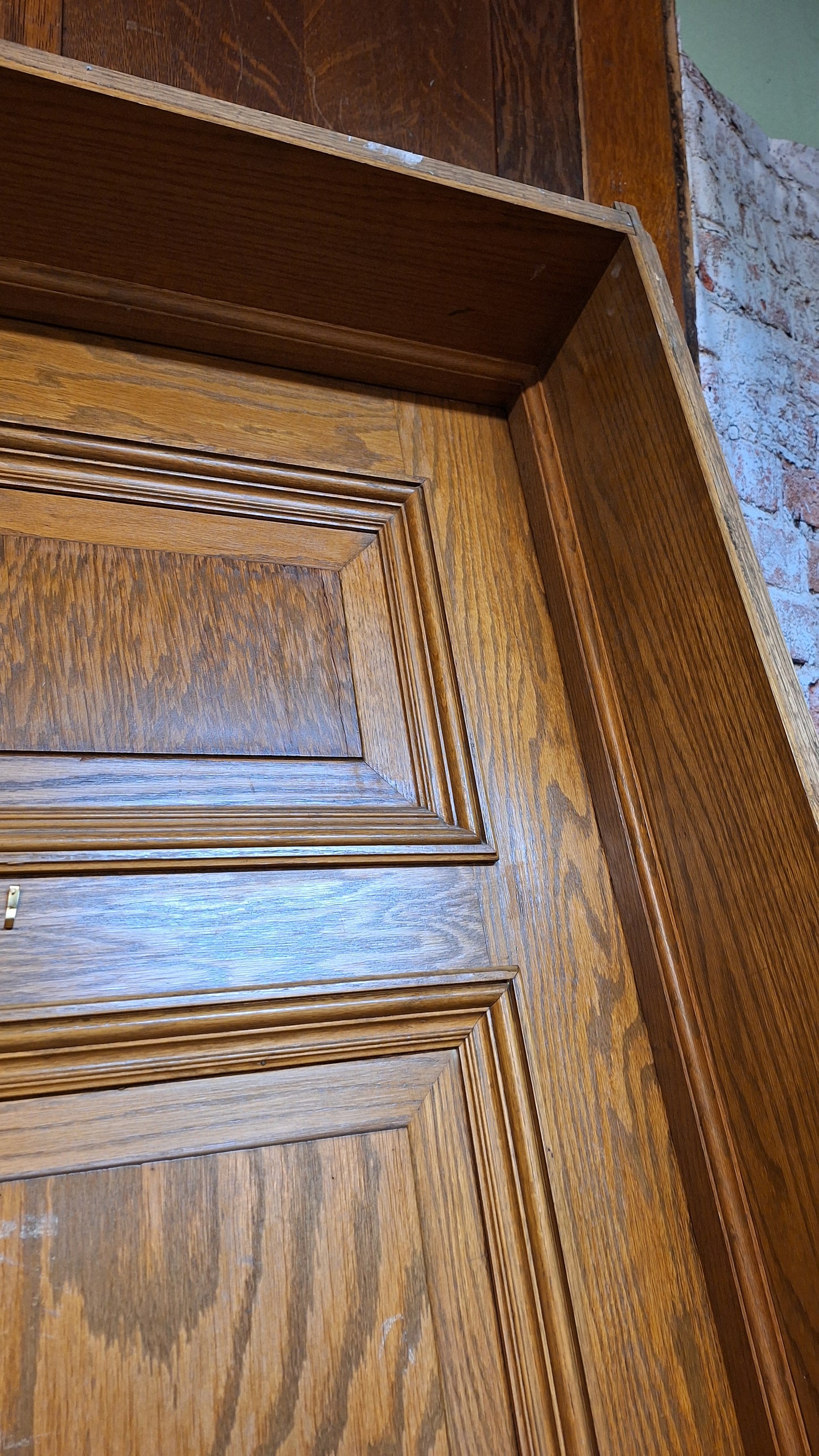 34" Oak Raised Panel Antique Door in Jamb, Interior Antique Passage Door in Frame, Salvaged Wood Door Architecture Salvage 080709