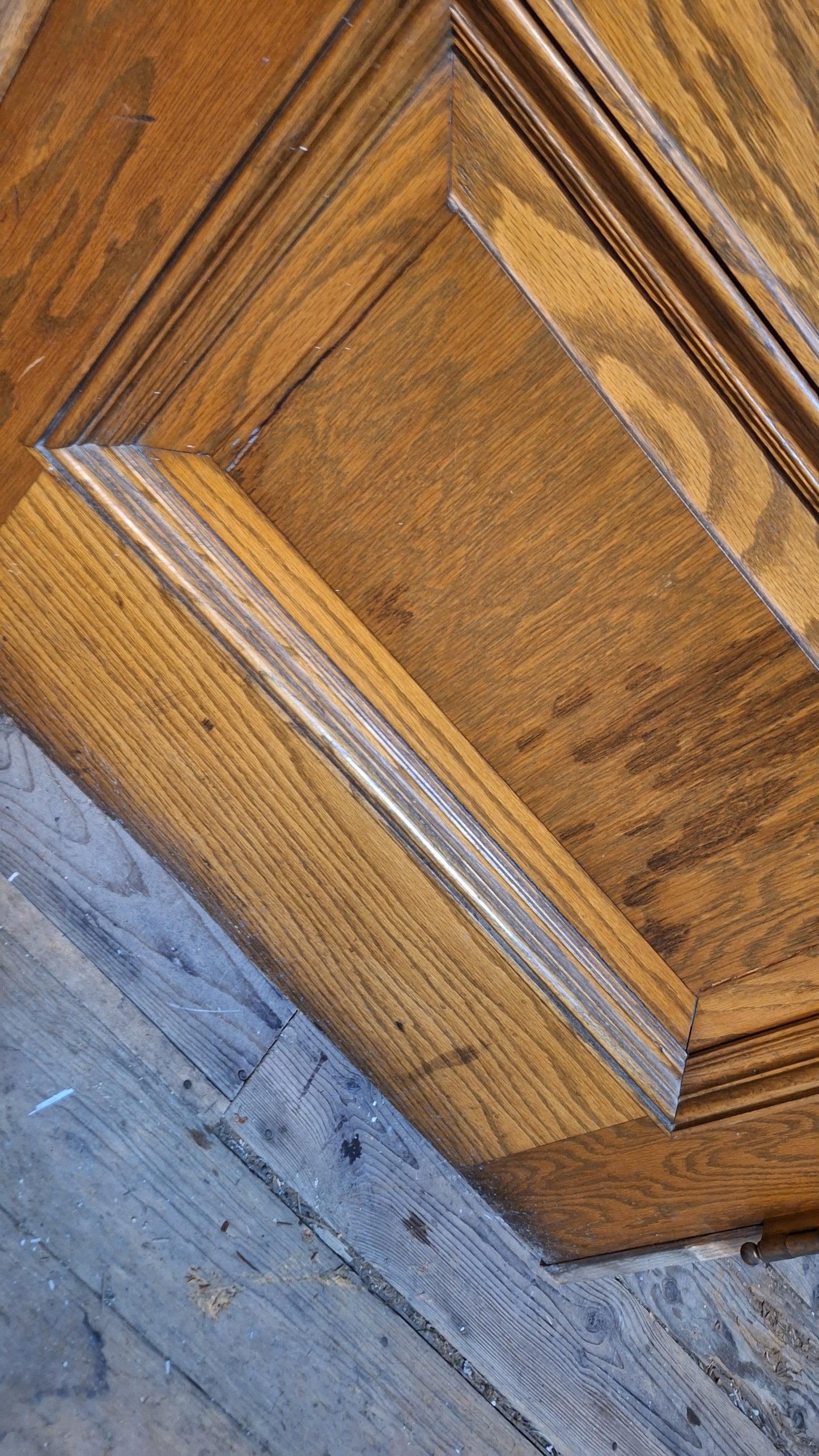 34" Oak Raised Panel Antique Door in Jamb, Interior Antique Passage Door in Frame, Salvaged Wood Door Architecture Salvage 080709