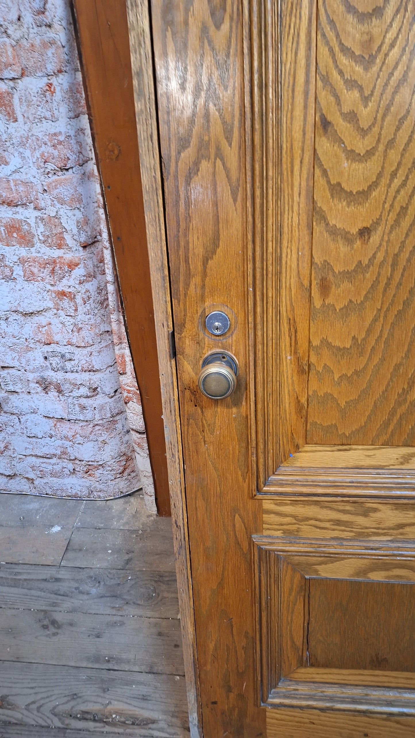 34" Oak Raised Panel Antique Door in Jamb, Interior Antique Passage Door in Frame, Salvaged Wood Door Architecture Salvage 080709