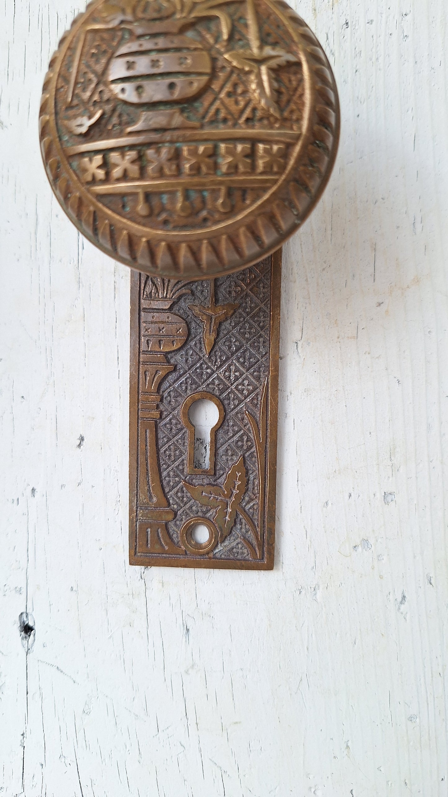 Cast Bronze Broken Leaf Design Eastlake Door Hardware, Doorknob Backplates and Knobs, Ornate Escutcheon, Eastlake Bronze Plates 080711