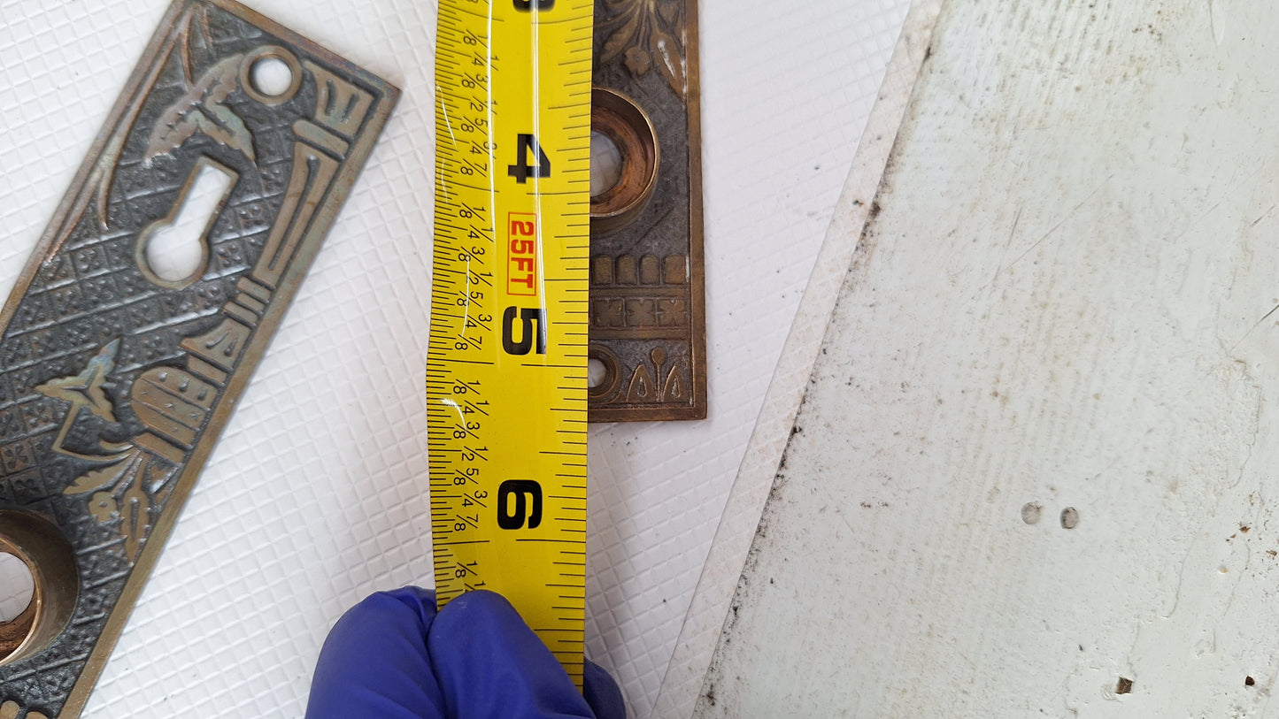 Cast Bronze Broken Leaf Design Eastlake Door Hardware, Doorknob Backplates and Knobs, Ornate Escutcheon, Eastlake Bronze Plates 080711
