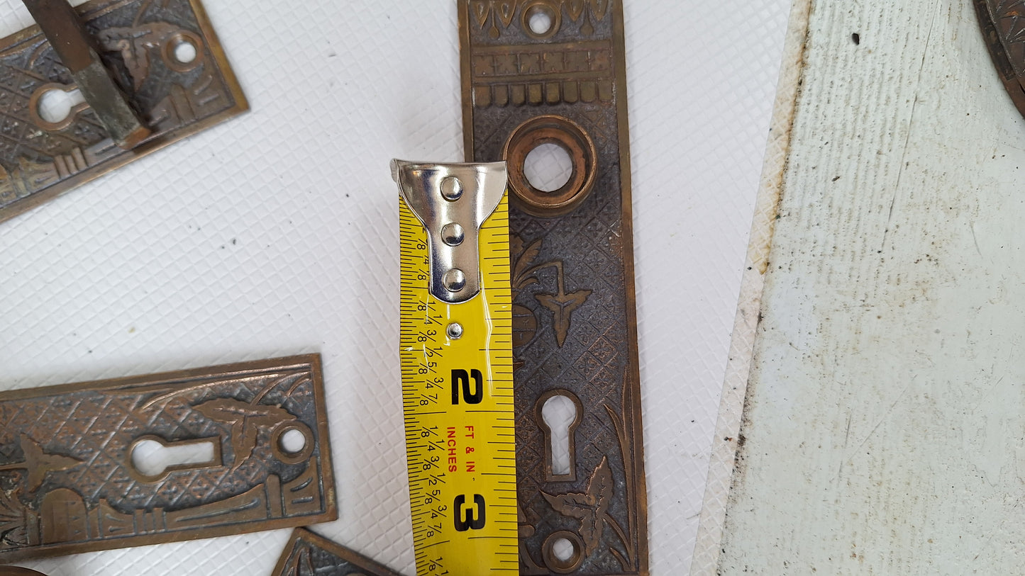 Cast Bronze Broken Leaf Design Eastlake Door Hardware, Doorknob Backplates and Knobs, Ornate Escutcheon, Eastlake Bronze Plates 080711