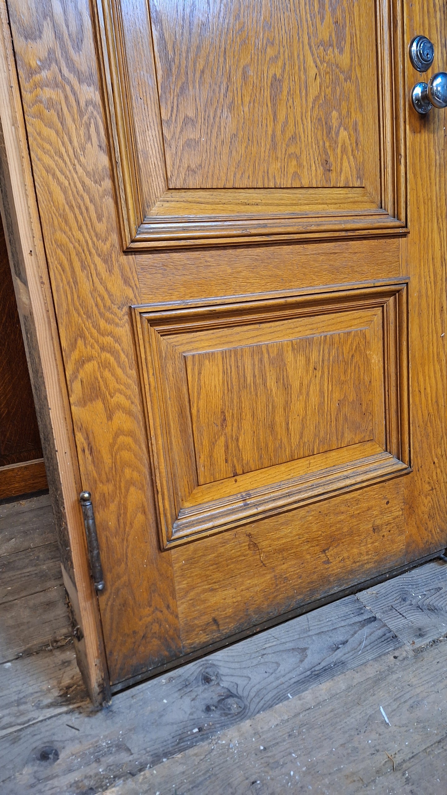 30" Oak Raised Panel Antique Door in Jamb, Interior Antique Passage Door in Frame, Salvaged Wood Door Architecture Salvage 080710