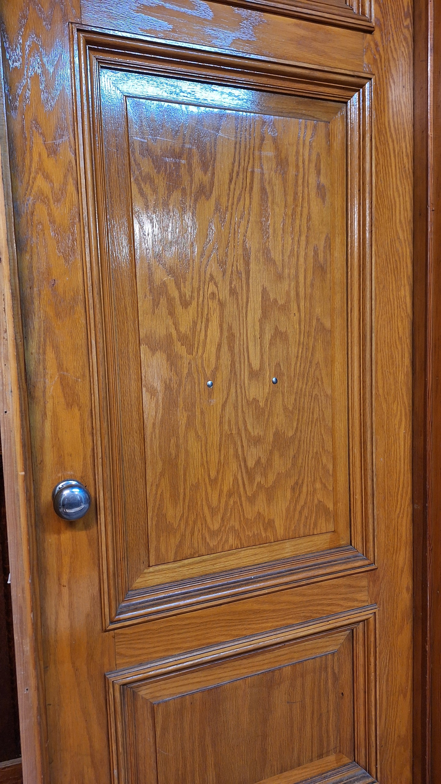 30" Oak Raised Panel Antique Door in Jamb, Interior Antique Passage Door in Frame, Salvaged Wood Door Architecture Salvage 080710