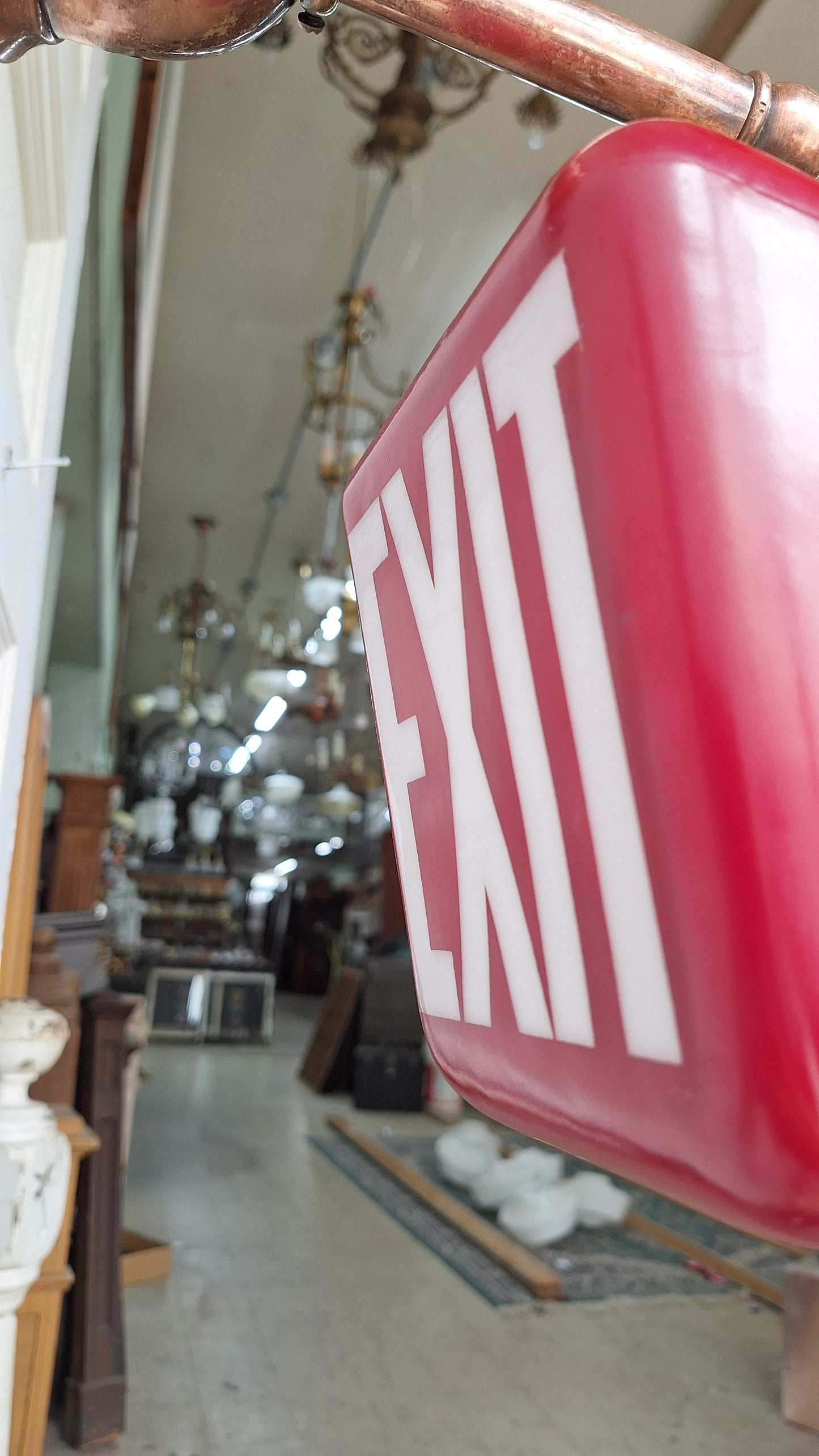 Vintage White and Red Exit Sign with Ornate Base, Wall Mounted Exit Sign Light, Milk Glass Exit Light Fixture 081004