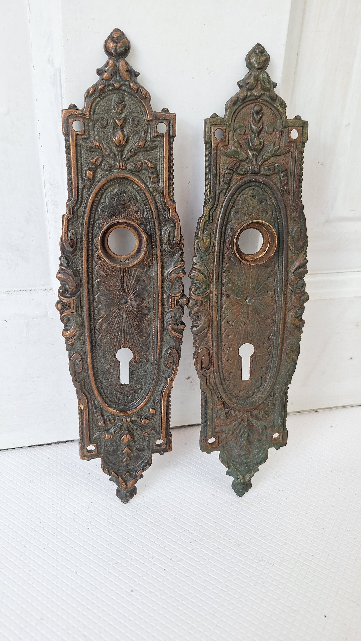 Fancy Door Plates, Salvaged Hardware, Ornate Escutcheons, Old Door Hardware, Door Knob Plates, Knob Back Plates, Antique Backplates 081902
